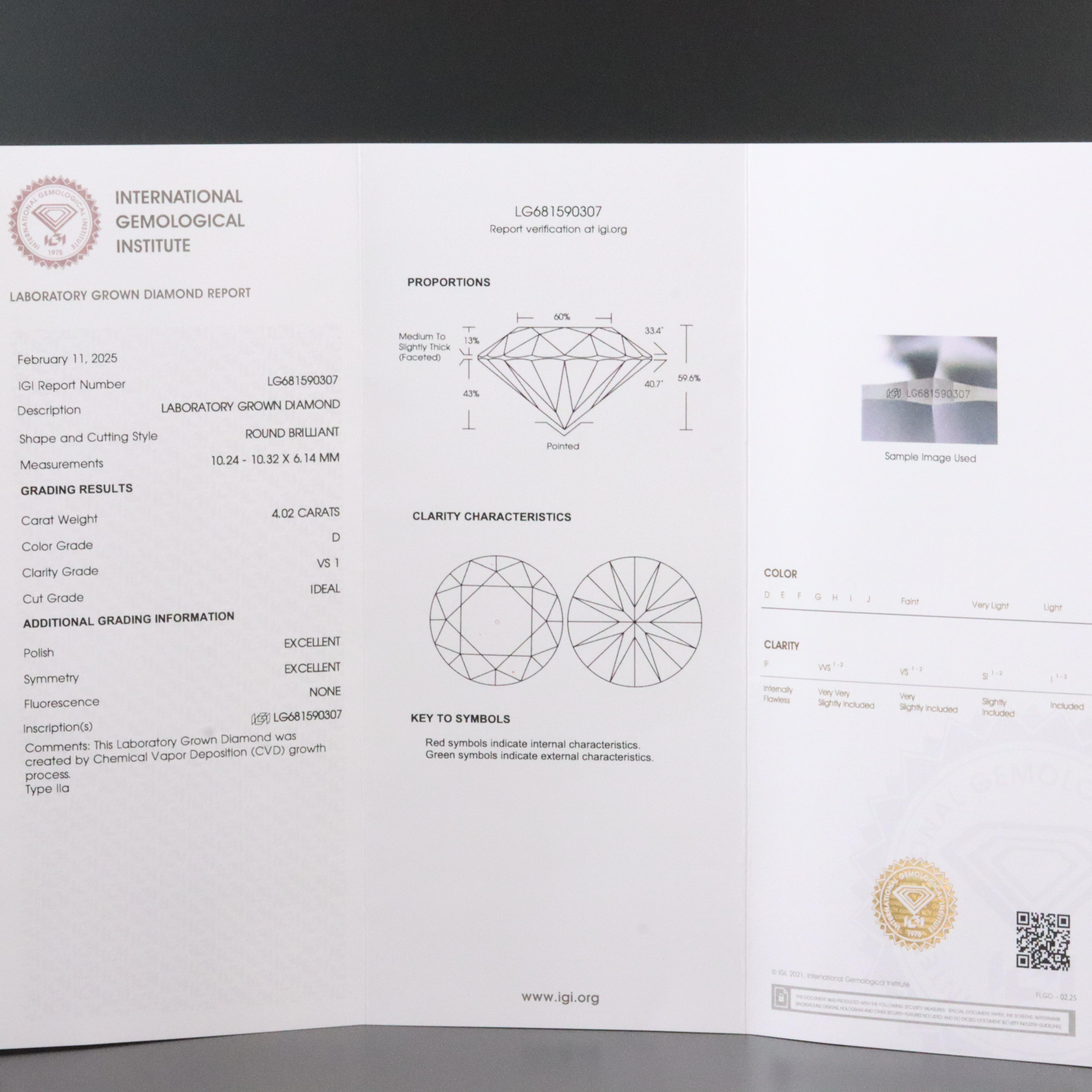 Platinum 4.02 CT Lab Grown Diamond Solitaire Necklace with IGI Report