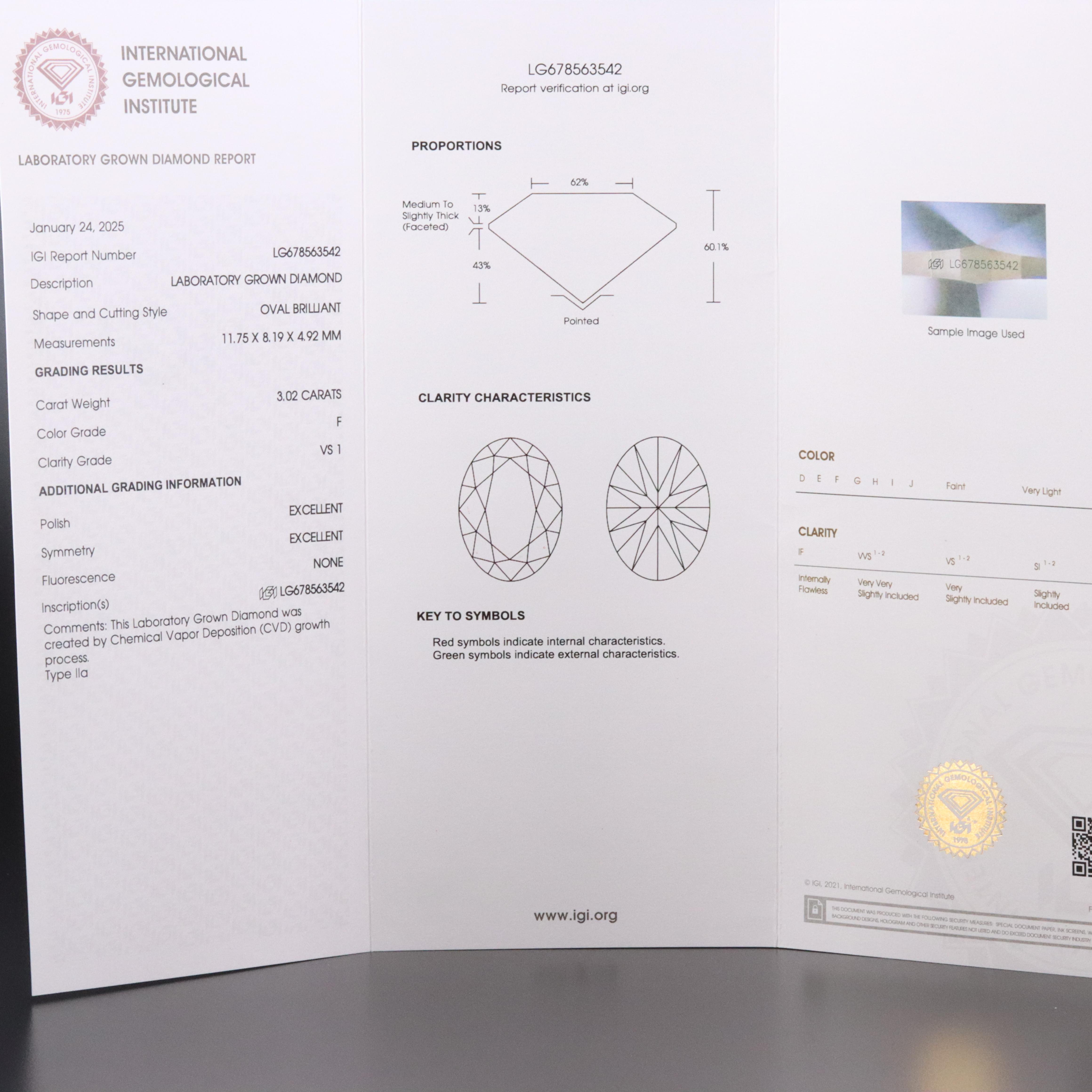 Platinum 3.02 CT Lab Grown Diamond Solitaire Necklace with IGI Report