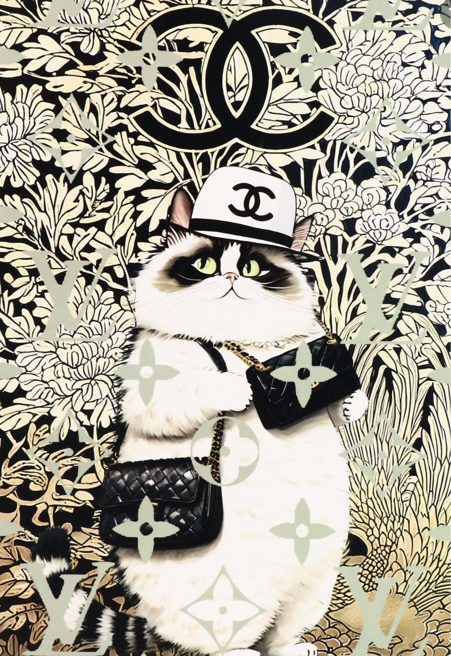 Death NYC Pop Art Digital Print Homage to Louis Vuitton x Chanel x Cat, 2024