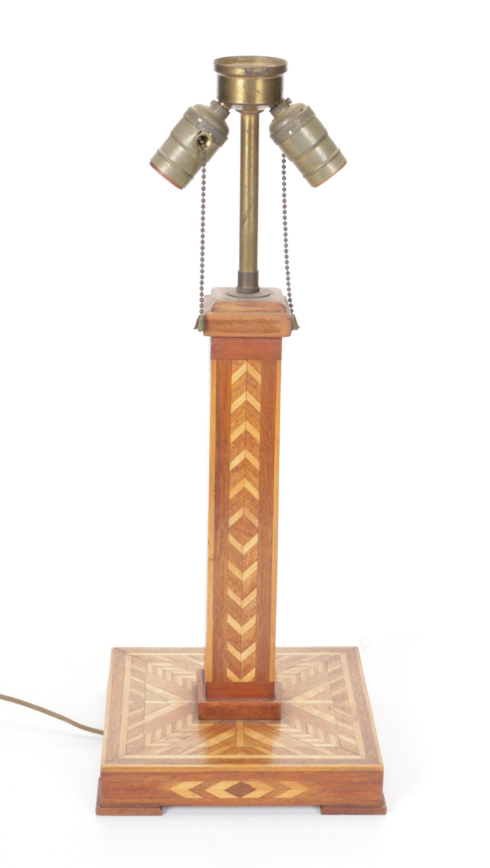 Craftsman Style Chevron Mixed Woods Parquetry Table Lamp, Vintage