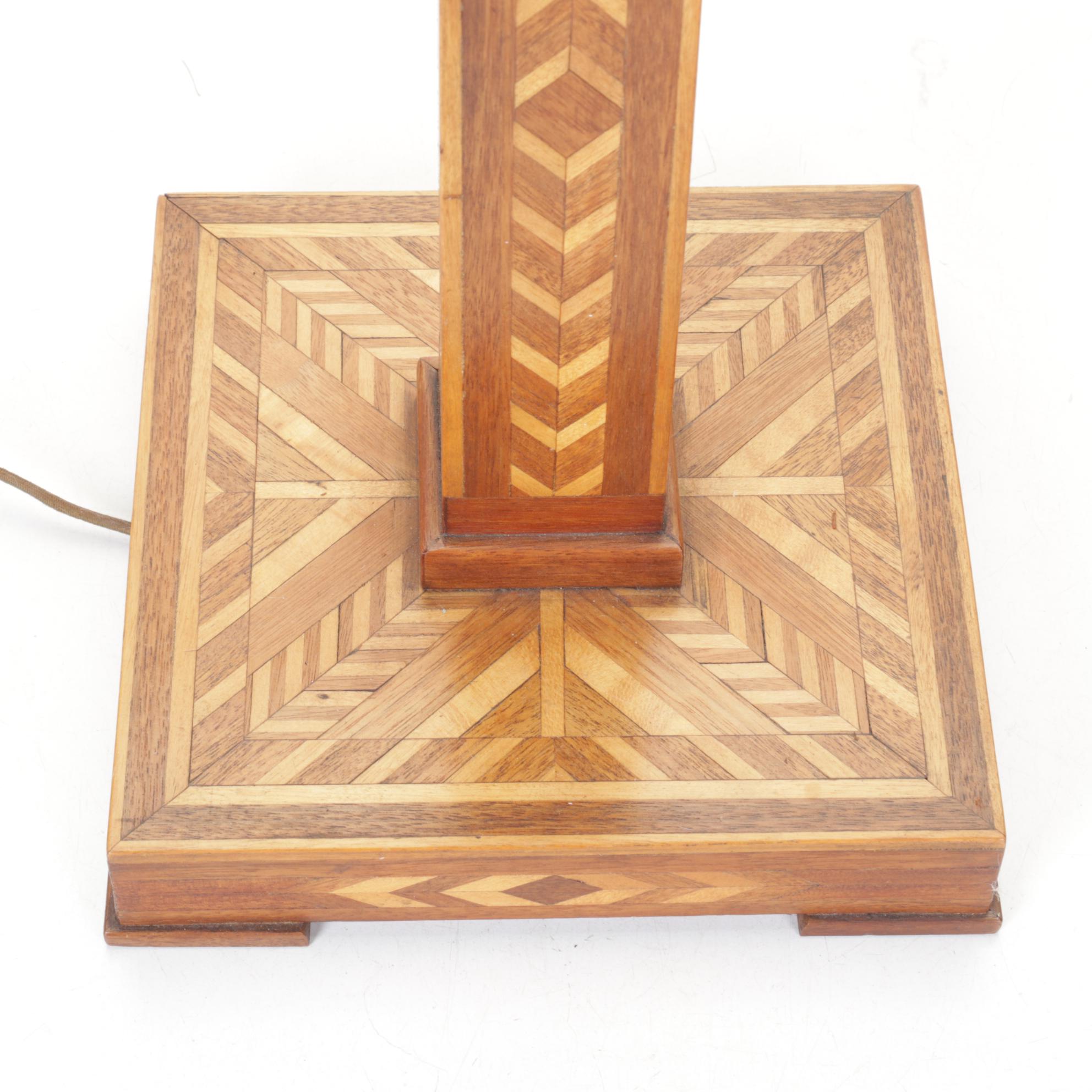 Craftsman Style Chevron Mixed Woods Parquetry Table Lamp, Vintage