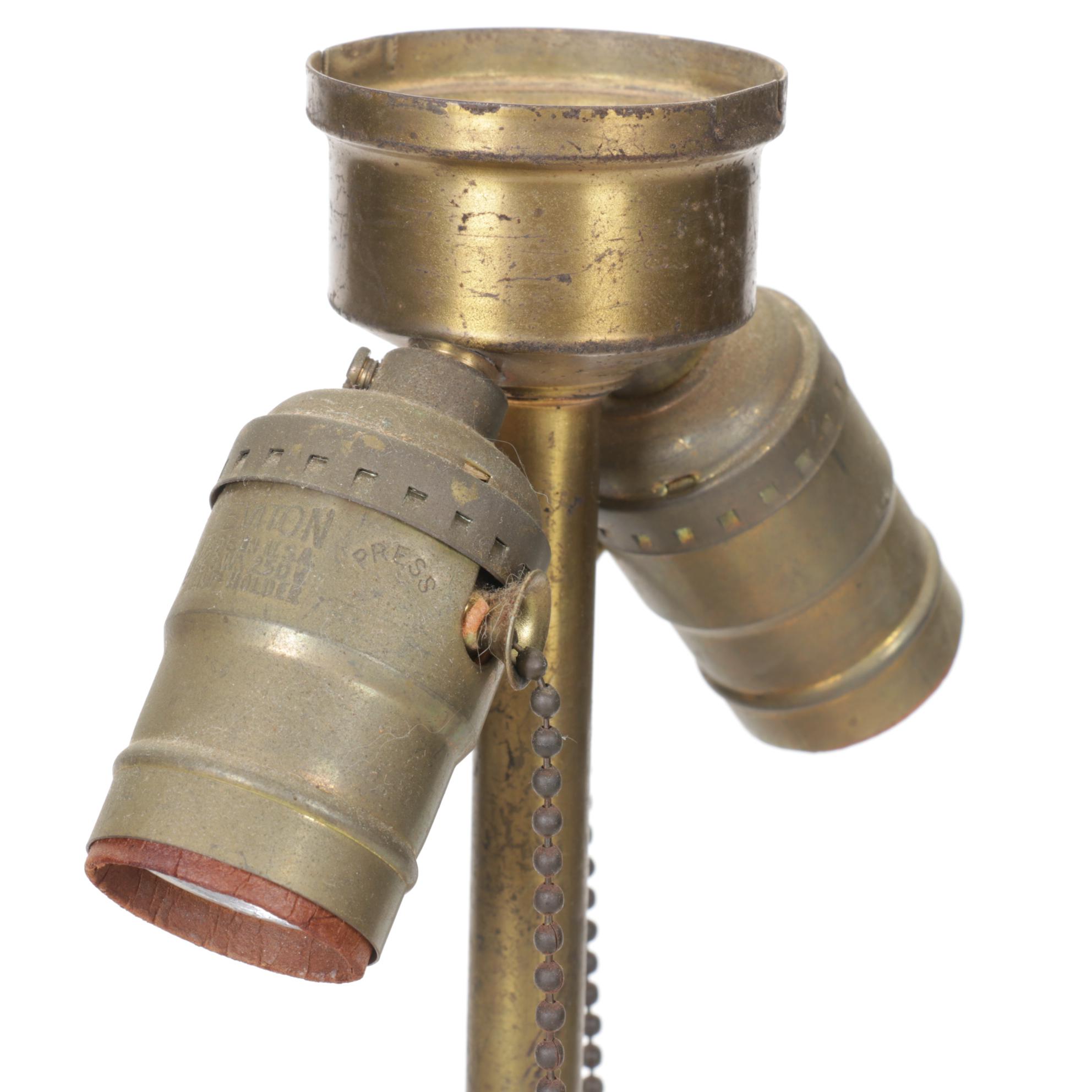 Craftsman Style Chevron Mixed Woods Parquetry Table Lamp, Vintage