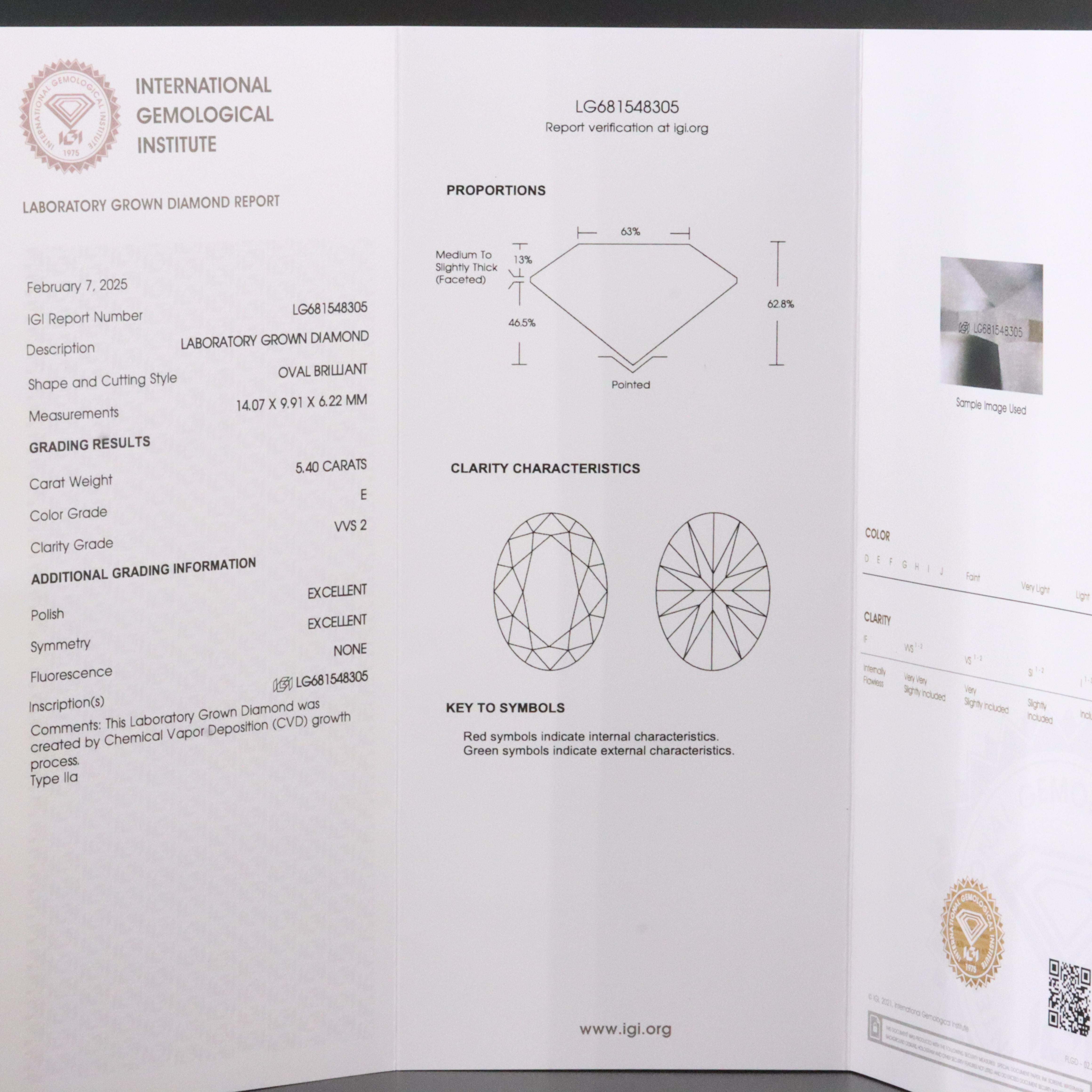 18K 5.40 CT Lab Grown Diamond Solitaire Necklace with IGI Report