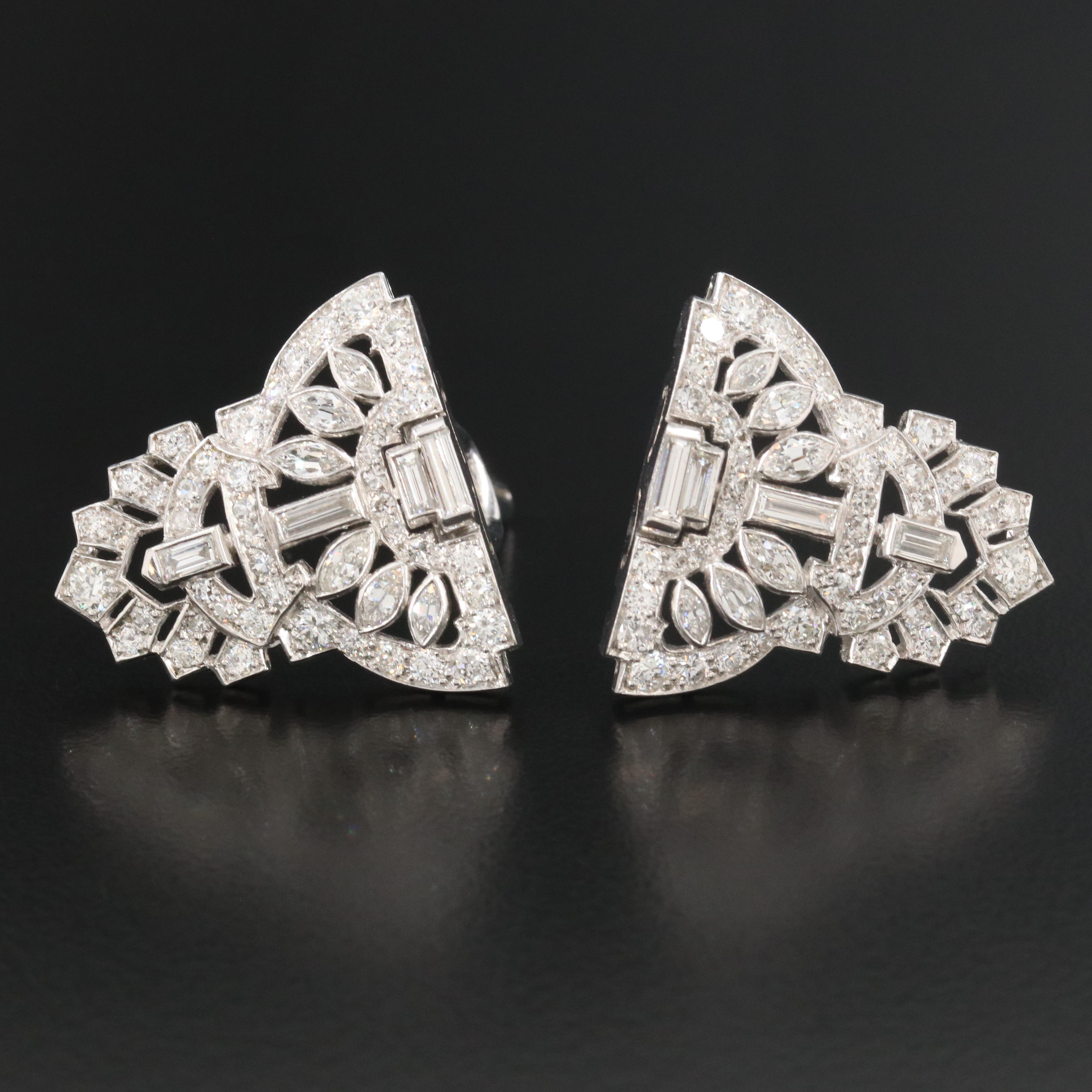 Vintage 14K 3.50 CTW Diamond Duette Brooch