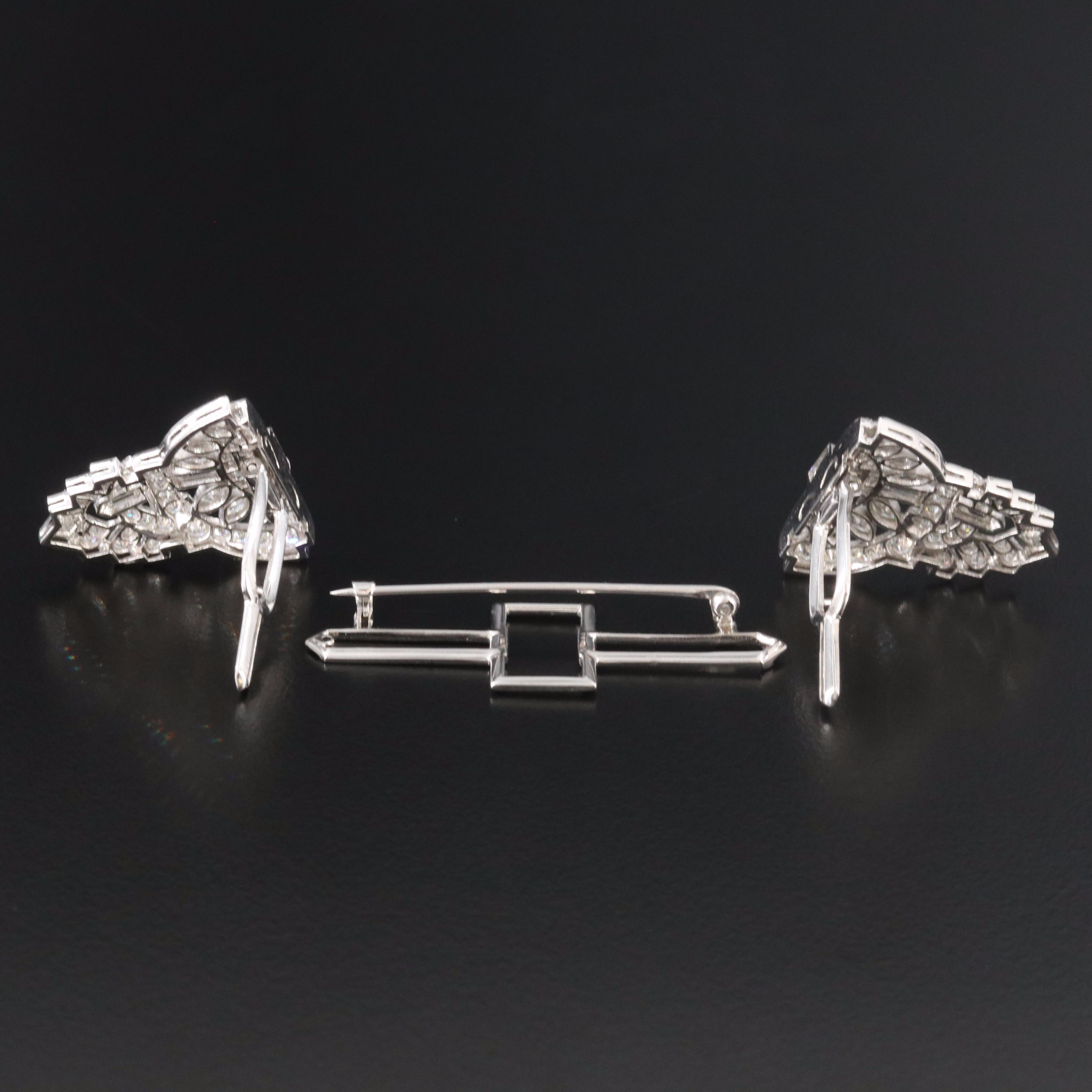 Vintage 14K 3.50 CTW Diamond Duette Brooch