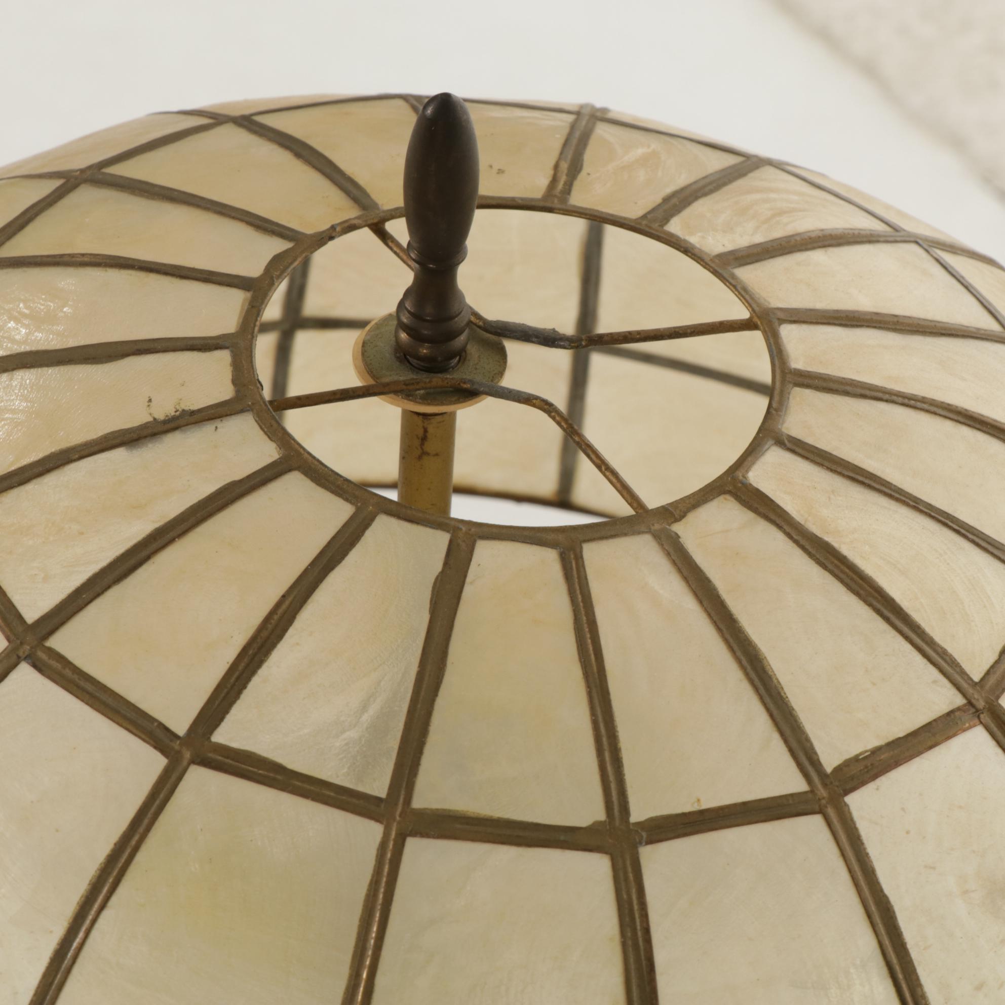 Bronzed Metal Table Lamp with Capiz Shell Shade, Mid-20th Century