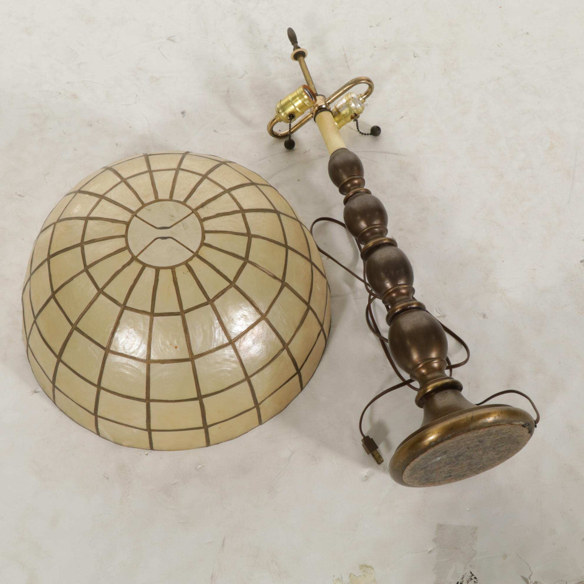 Bronzed Metal Table Lamp with Capiz Shell Shade, Mid-20th Century