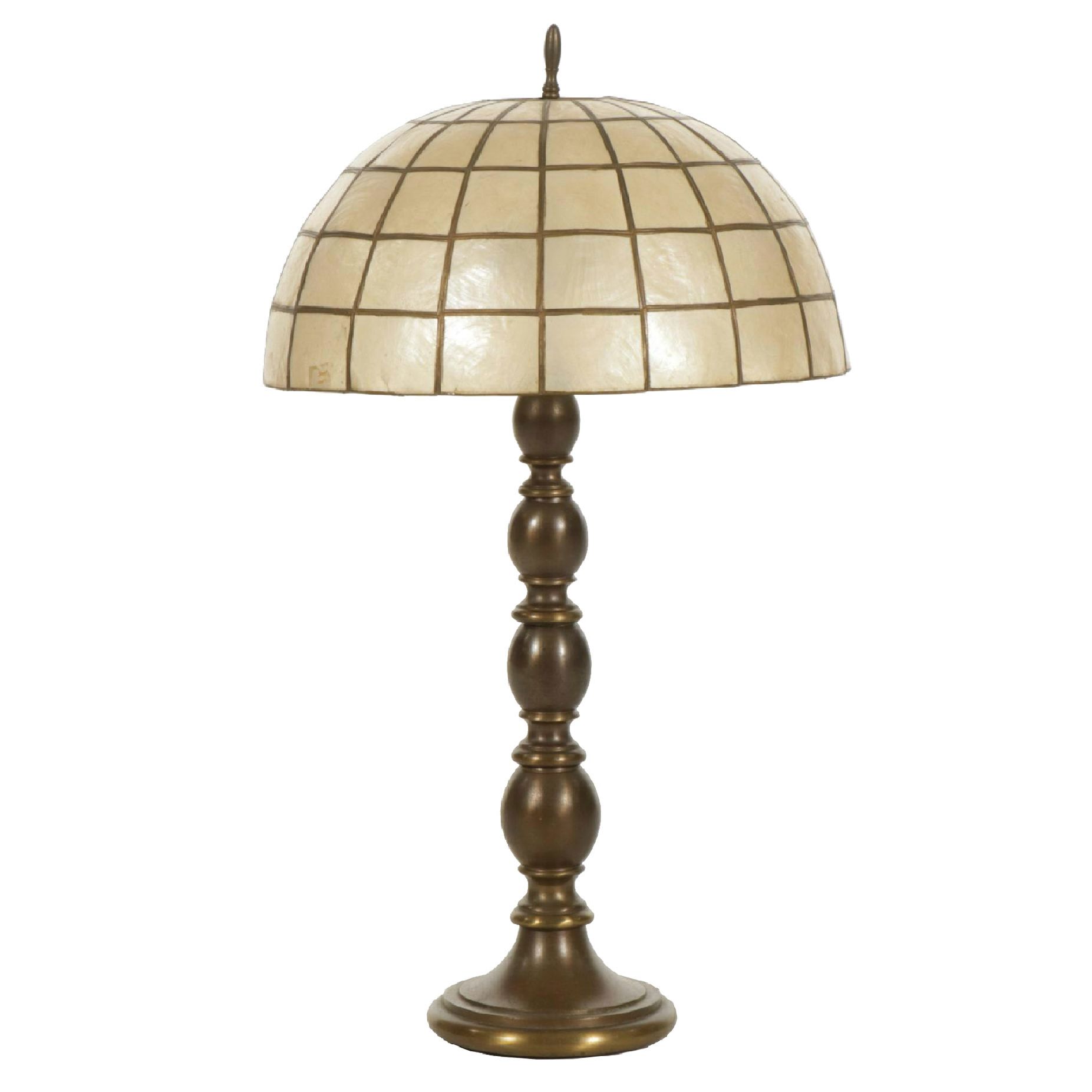 Bronzed Metal Table Lamp with Capiz Shell Shade, Mid-20th Century