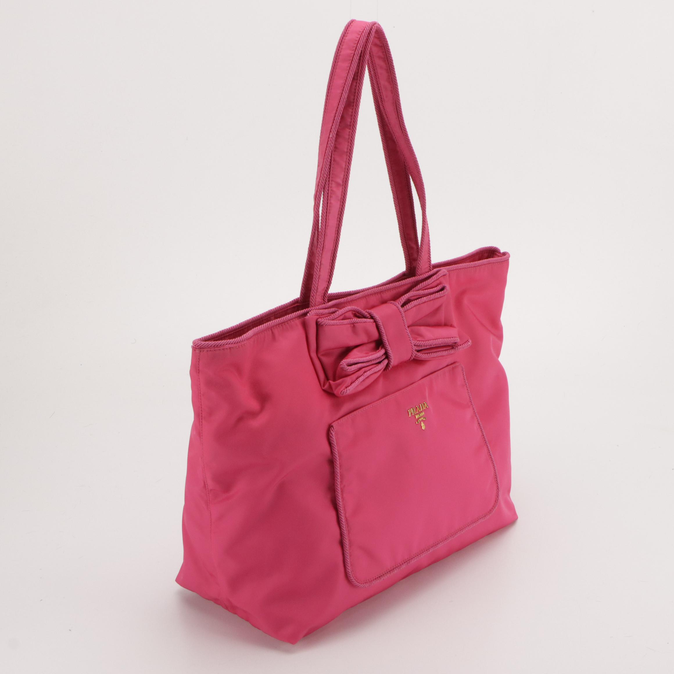 Prada Front Pocket Vara Bow Tote in Hot Pink Tessuto Nylon