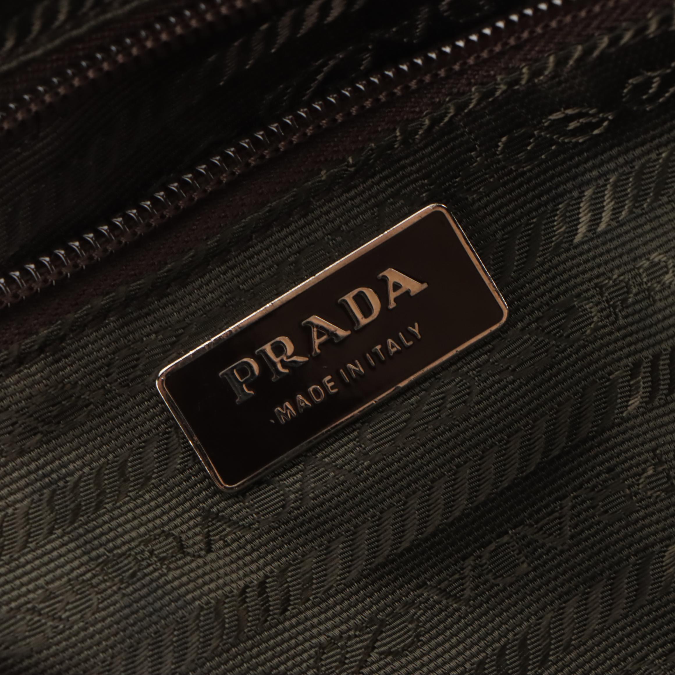 Prada Dome Bowler Bag in Neutral Canvas with Brown Cinghiale Leather Trim