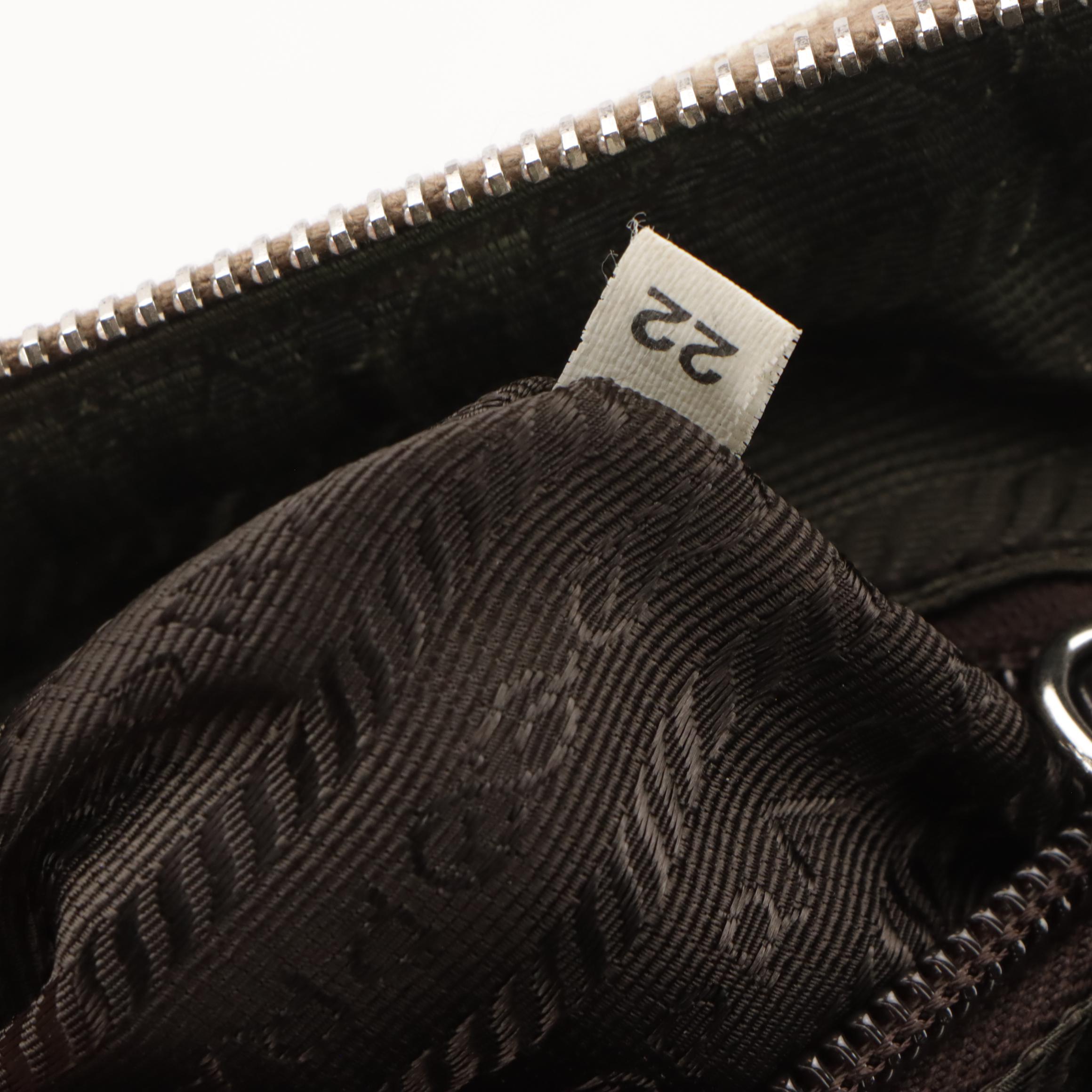 Prada Dome Bowler Bag in Neutral Canvas with Brown Cinghiale Leather Trim