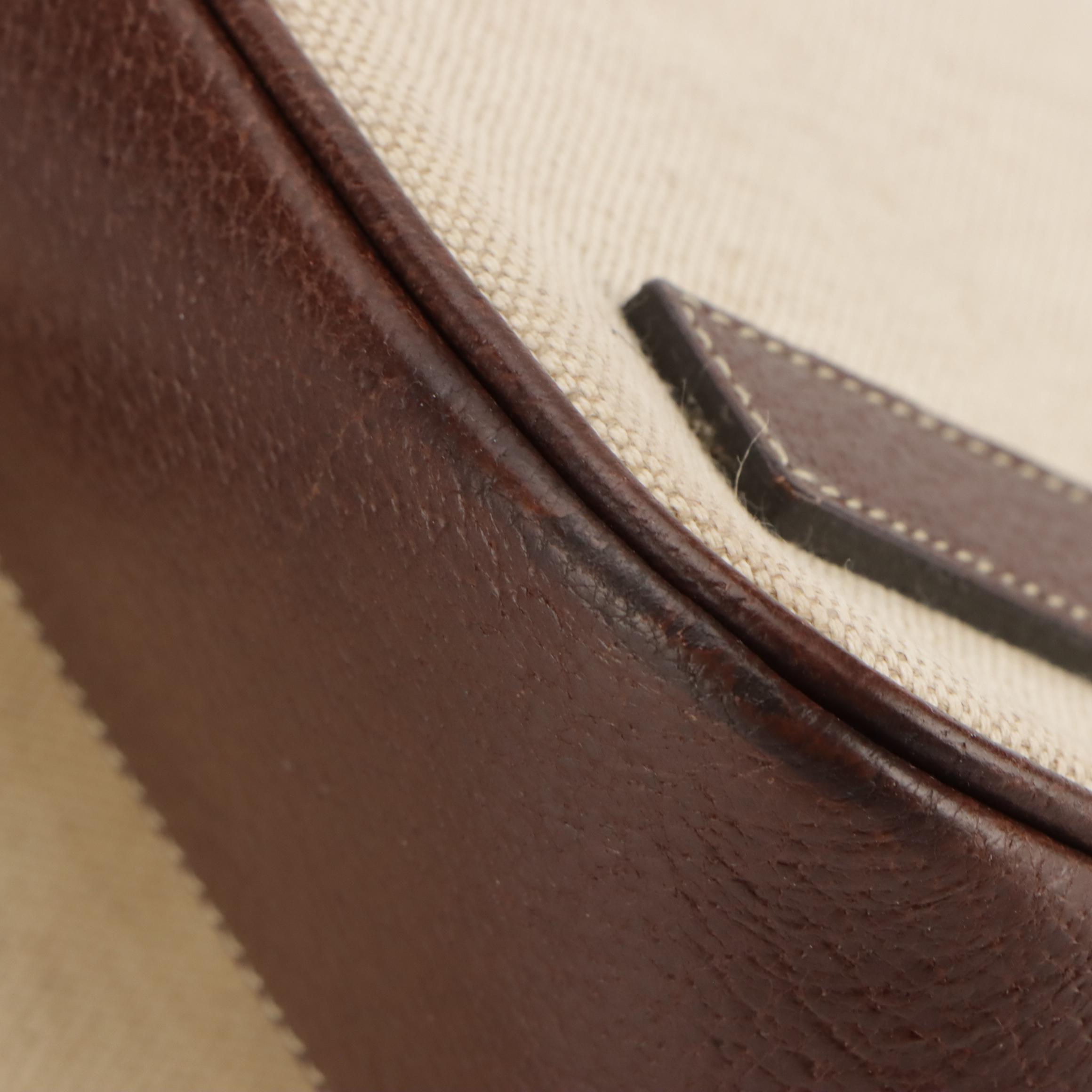 Prada Dome Bowler Bag in Neutral Canvas with Brown Cinghiale Leather Trim