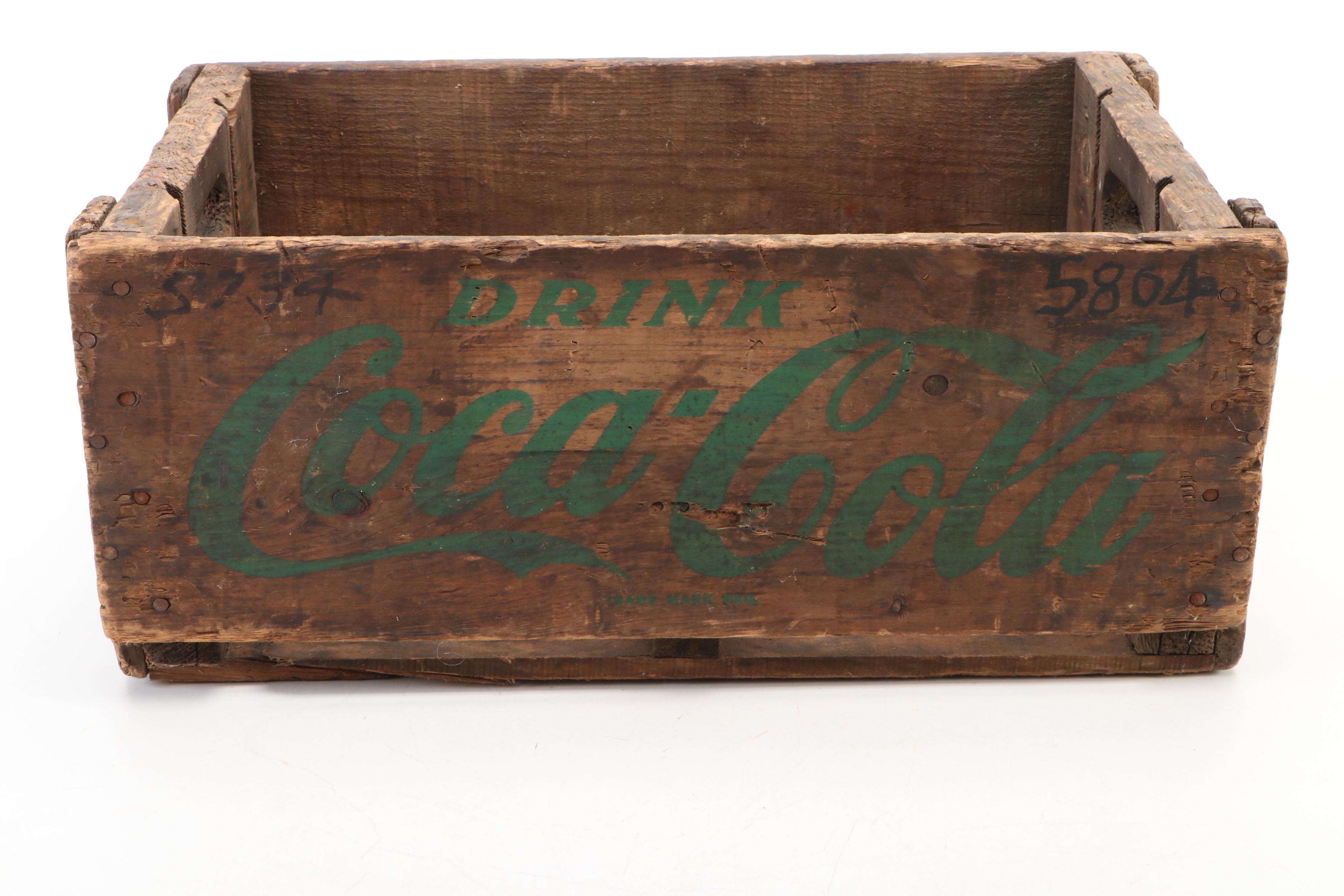 Coca-Cola Bottle Wood Crate, 7-Up Fan and J. Leinenkugel Brewing Co. Metal Tray