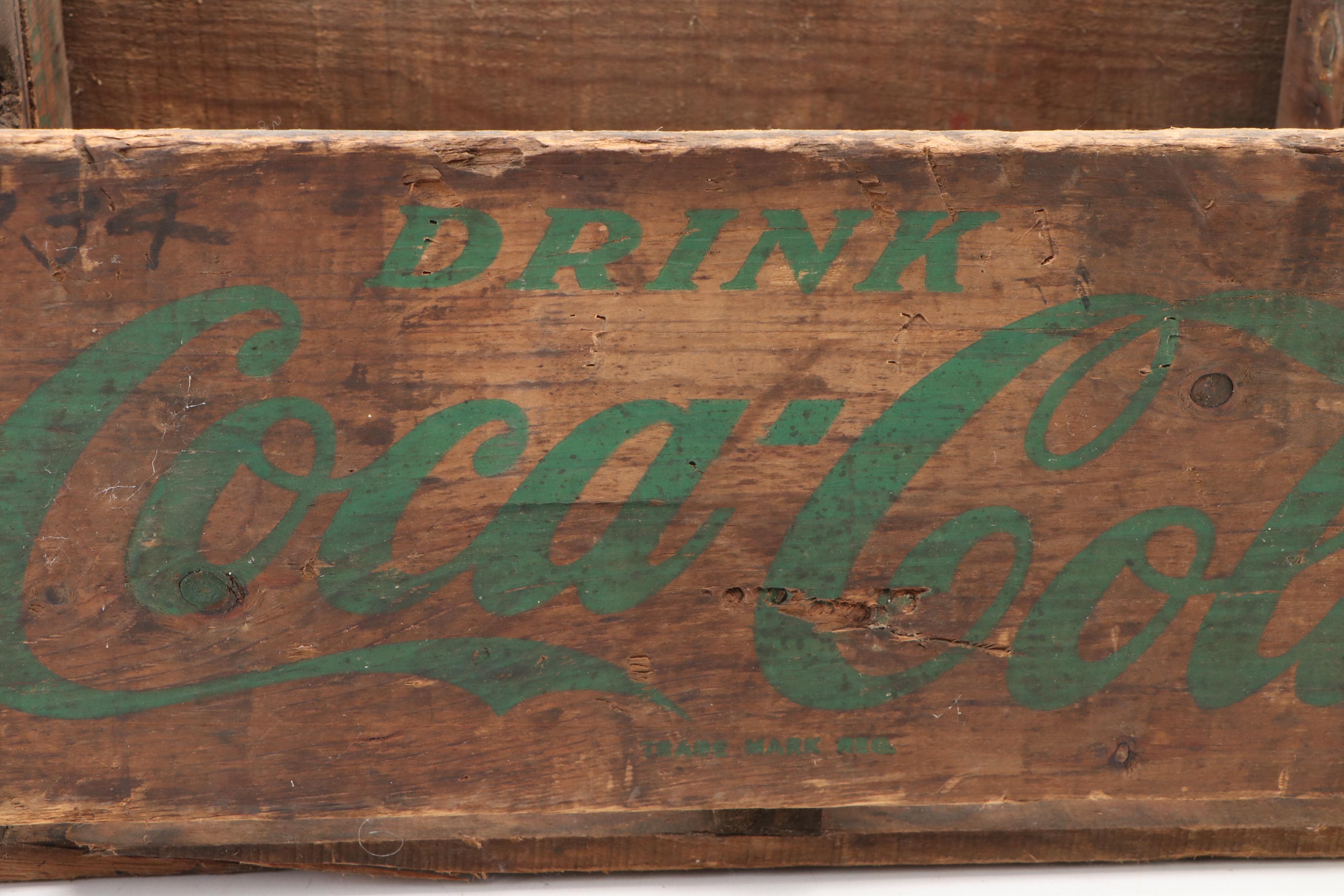 Coca-Cola Bottle Wood Crate, 7-Up Fan and J. Leinenkugel Brewing Co. Metal Tray