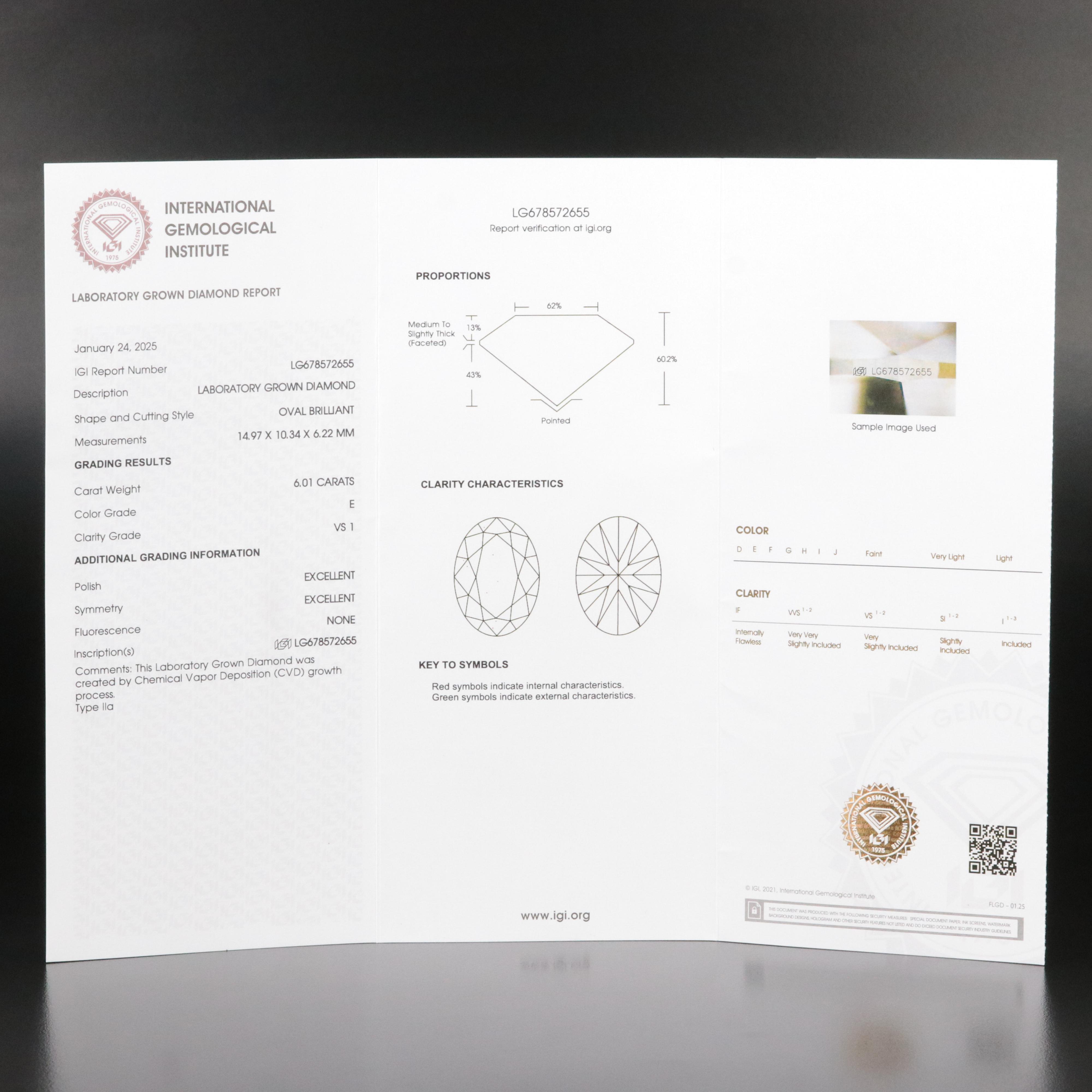 Platinum 6.01 CT Lab Grown Diamond Solitaire Necklace with IGI Report