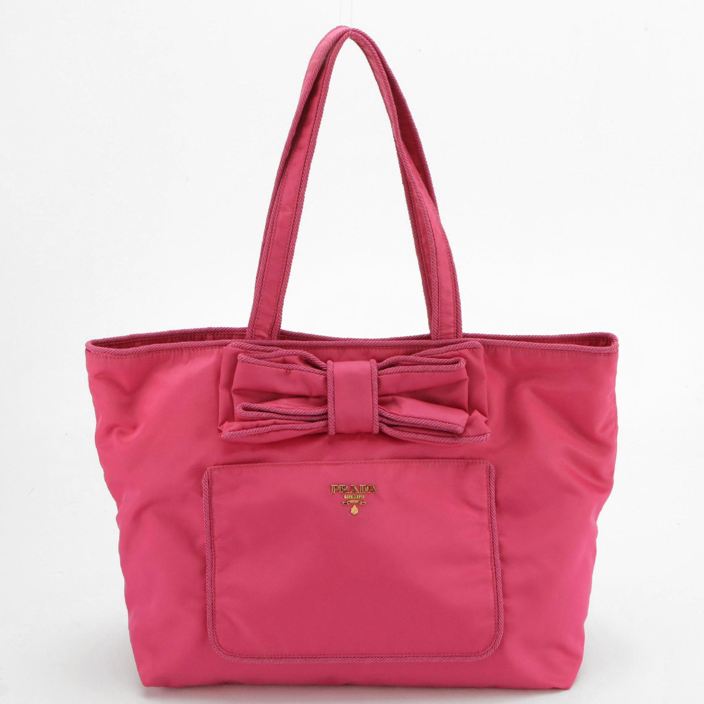 Prada Front Pocket Vara Bow Tote in Hot Pink Tessuto Nylon