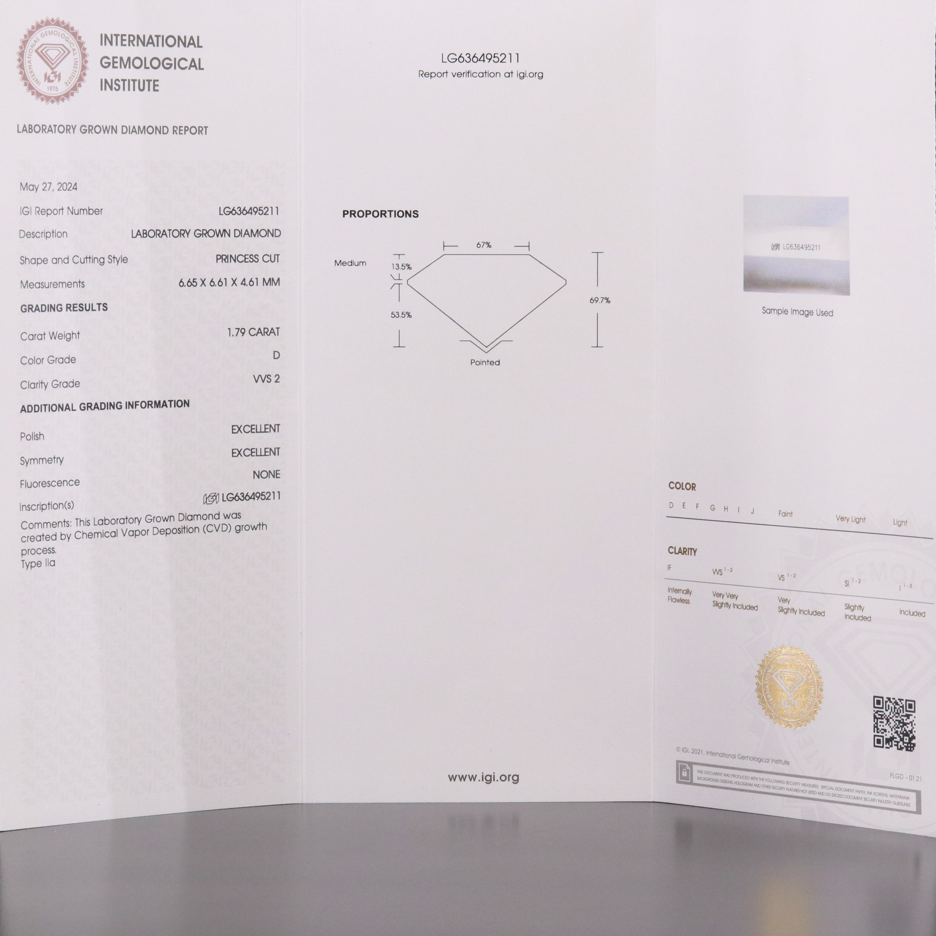 Loose 1.79 CT Lab Grown Diamond with IGI Report
