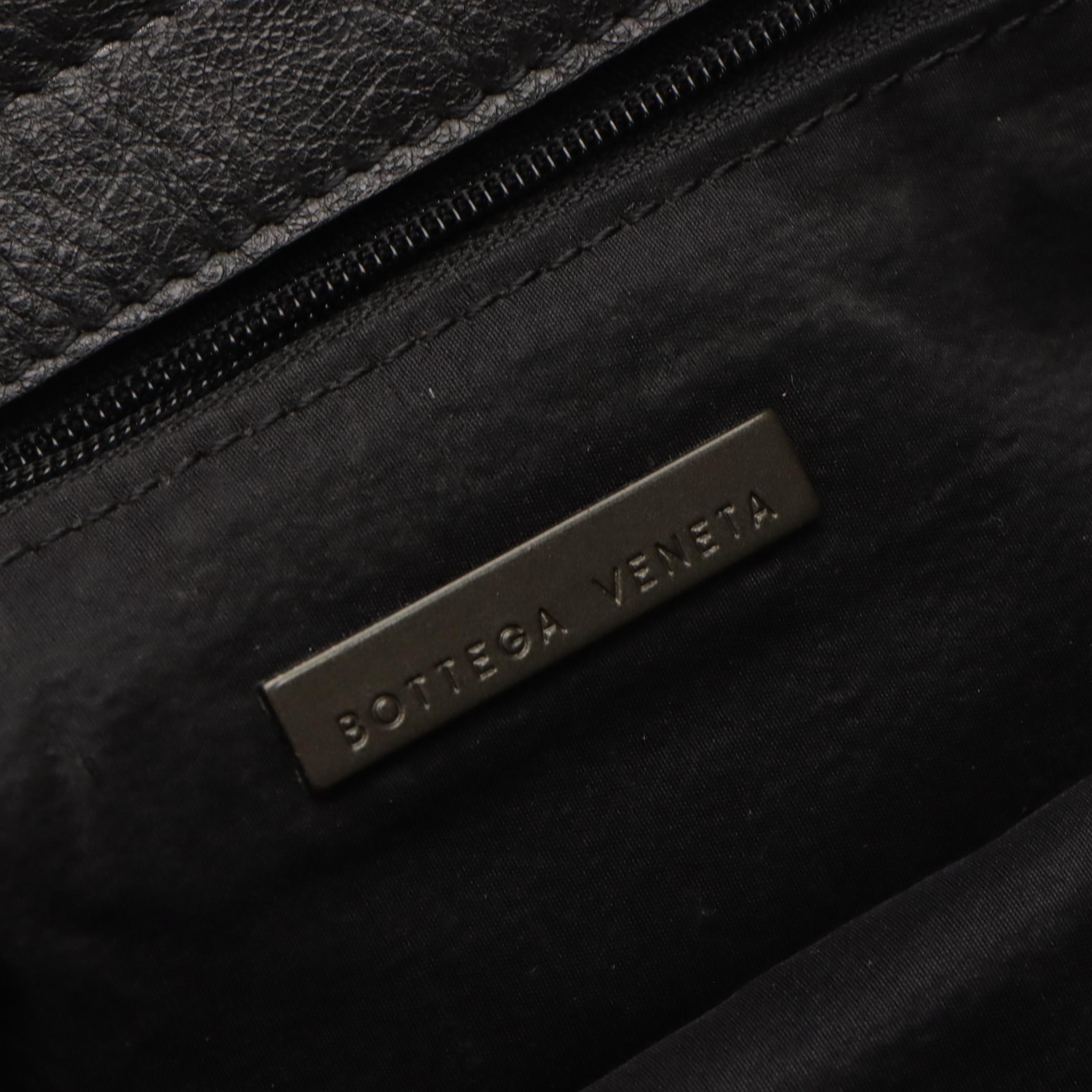 Bottega Veneta Bead Embellished Mini Tote in Dark Green Linen and Black Leather