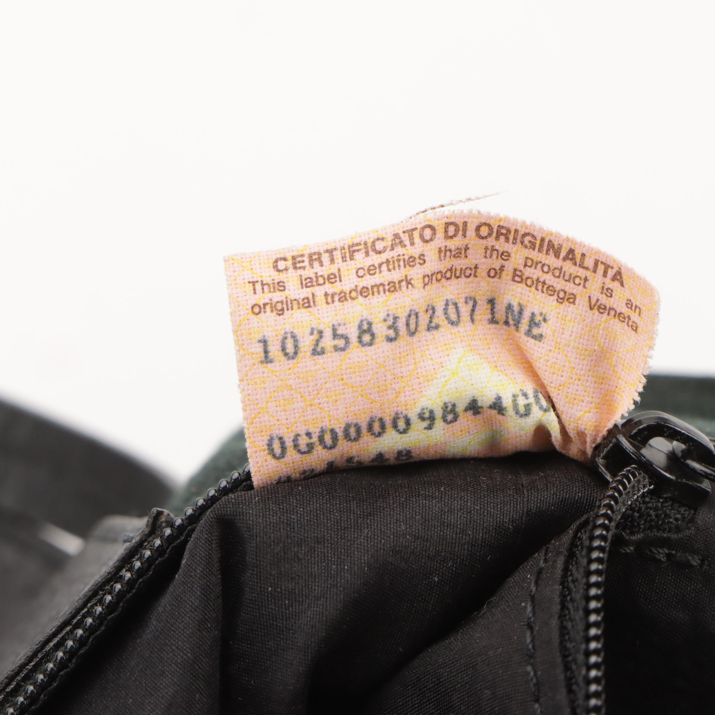 Bottega Veneta Bead Embellished Mini Tote in Dark Green Linen and Black Leather