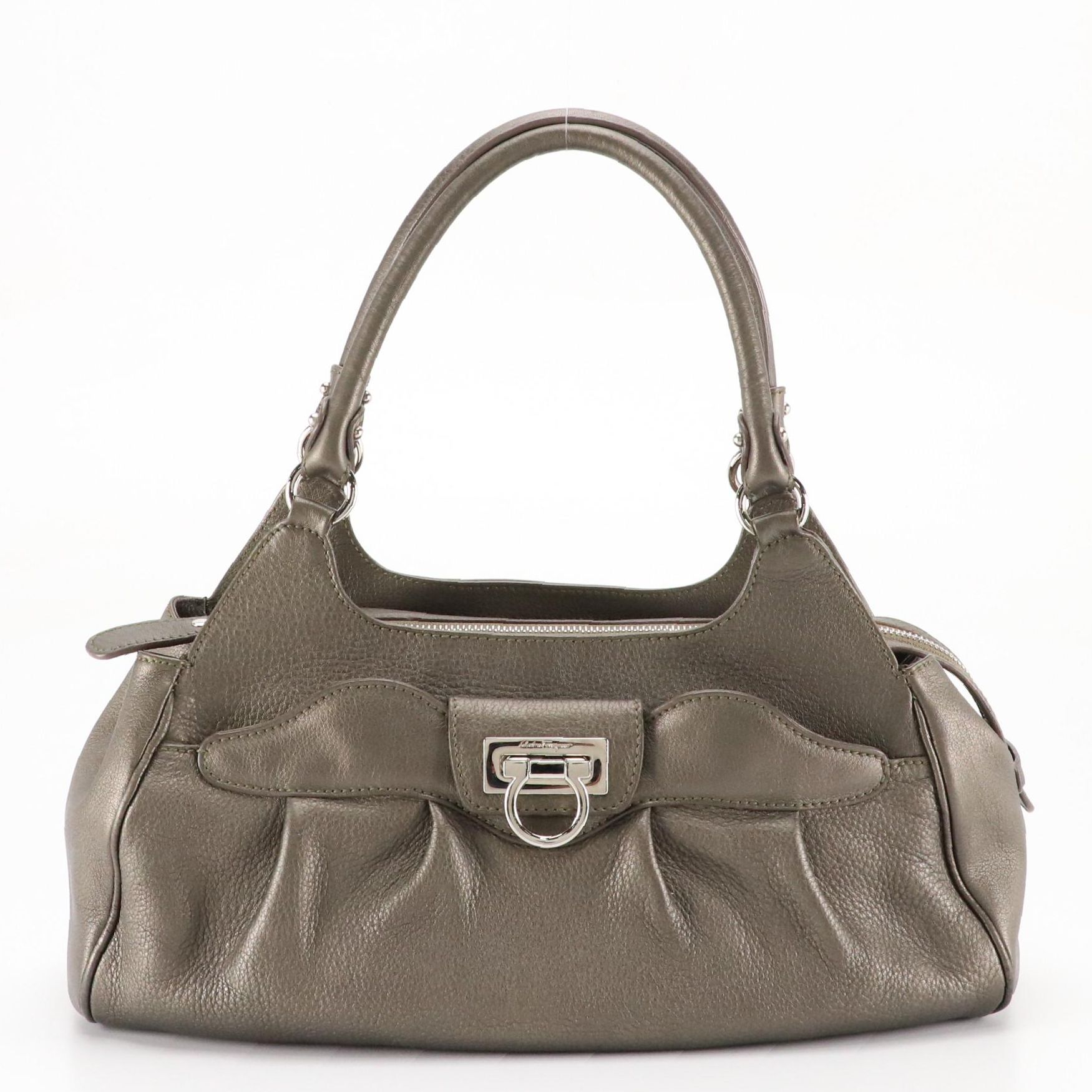 Salvatore Ferragamo Marisa Shoulder Bag in Metallic Gunmetal Leather