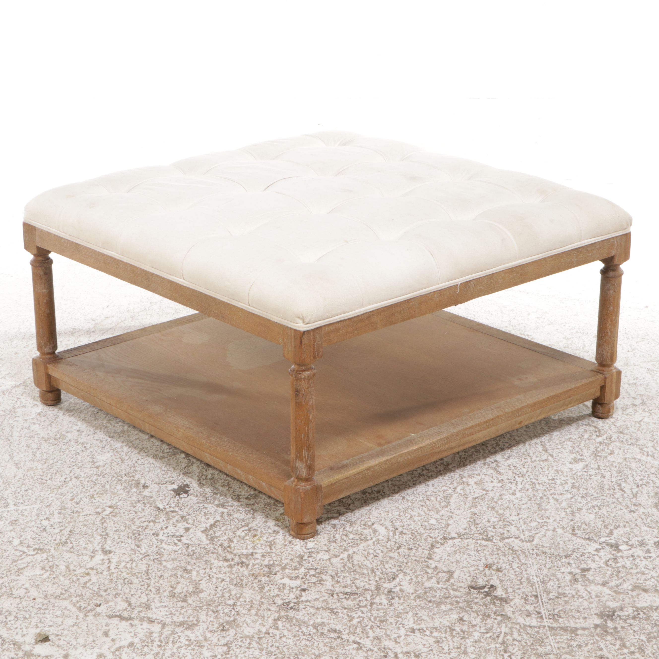 Ballard Designs "Briar" Button-Tufted Fabric Upholstered Ottoman