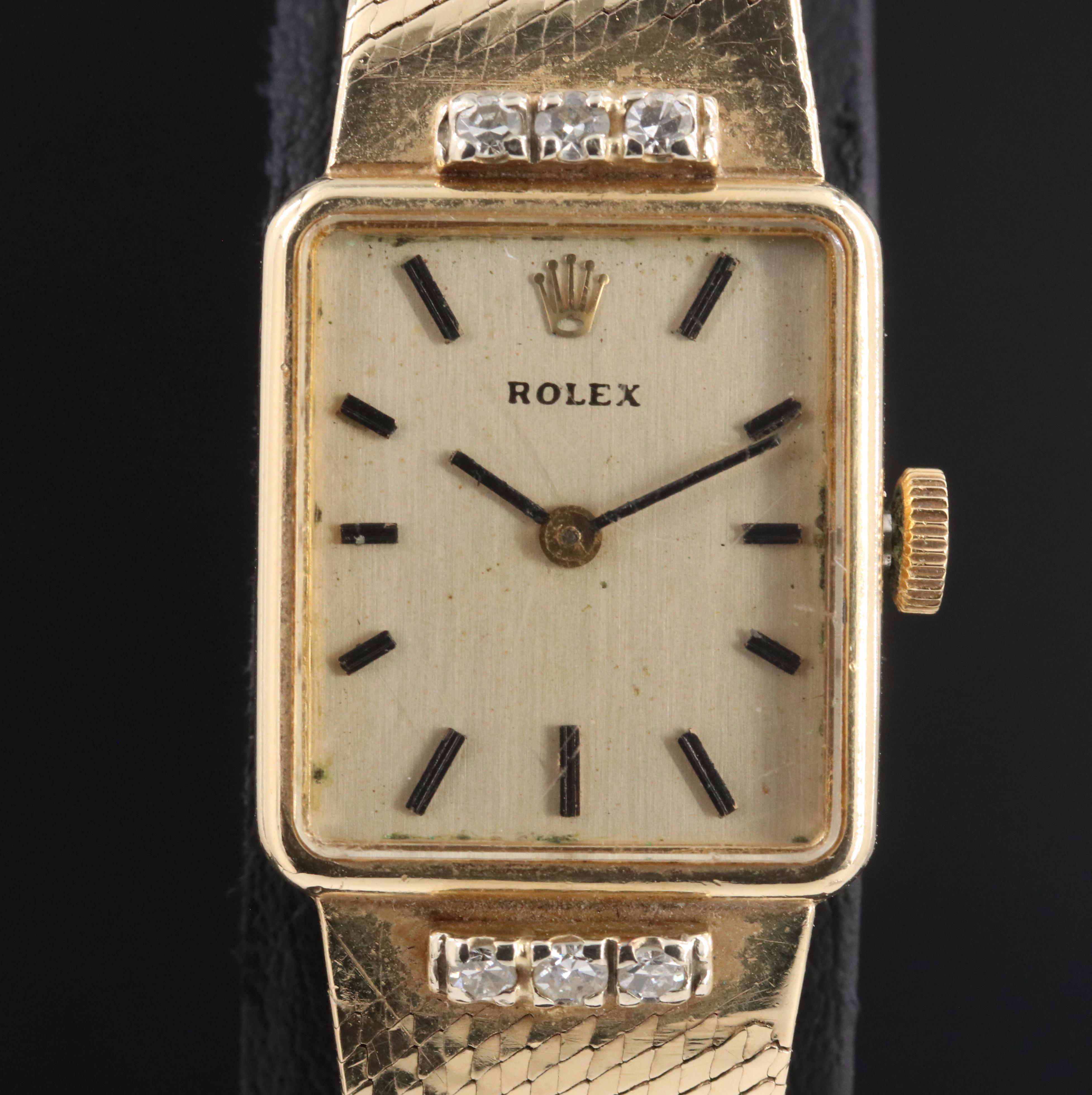 Vintage Rolex Diamond Set 14K Gold Manual-Wind Watch
