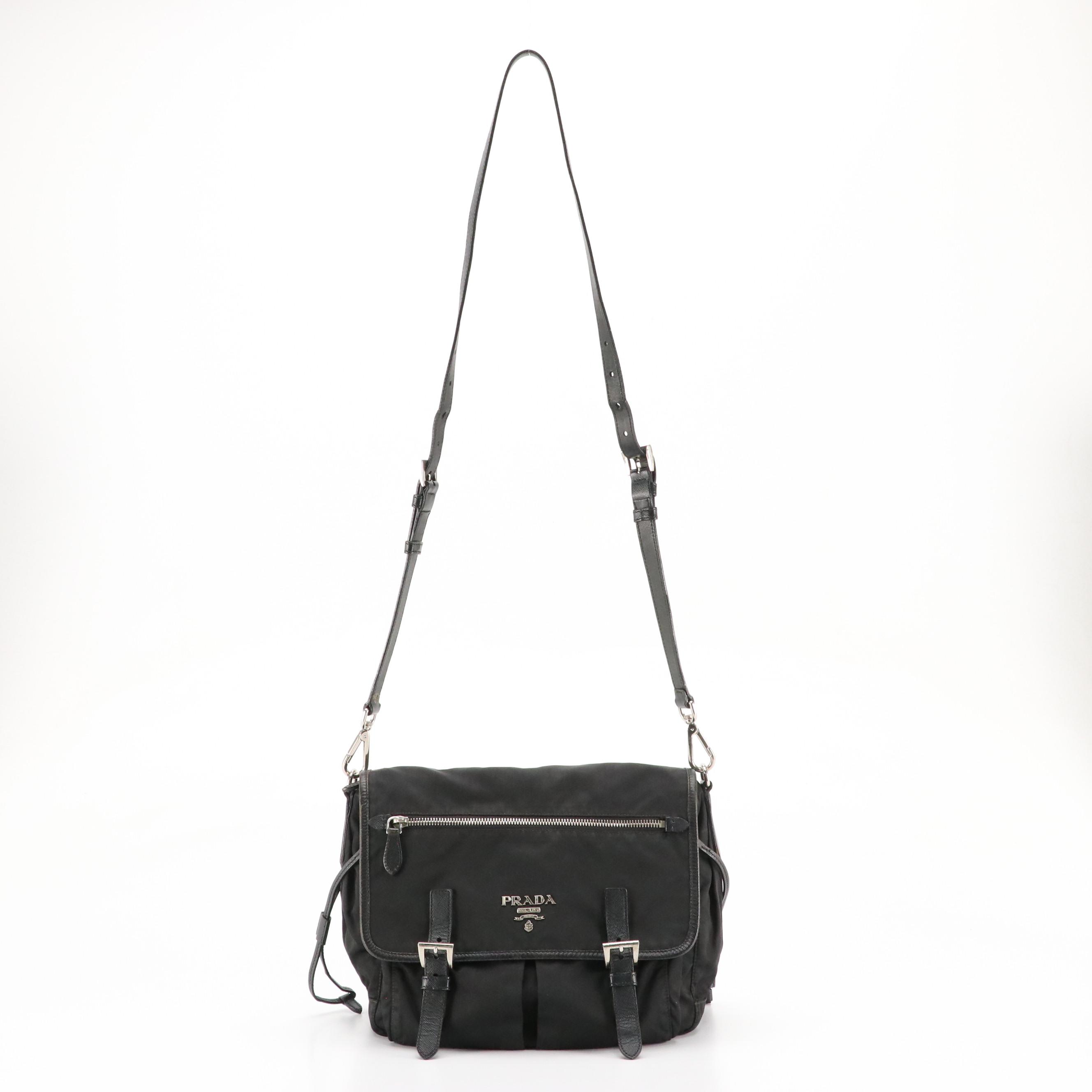 Prada Multi-Pocket Crossbody Messenger Bag in Black Tessuto Nylon and Leather