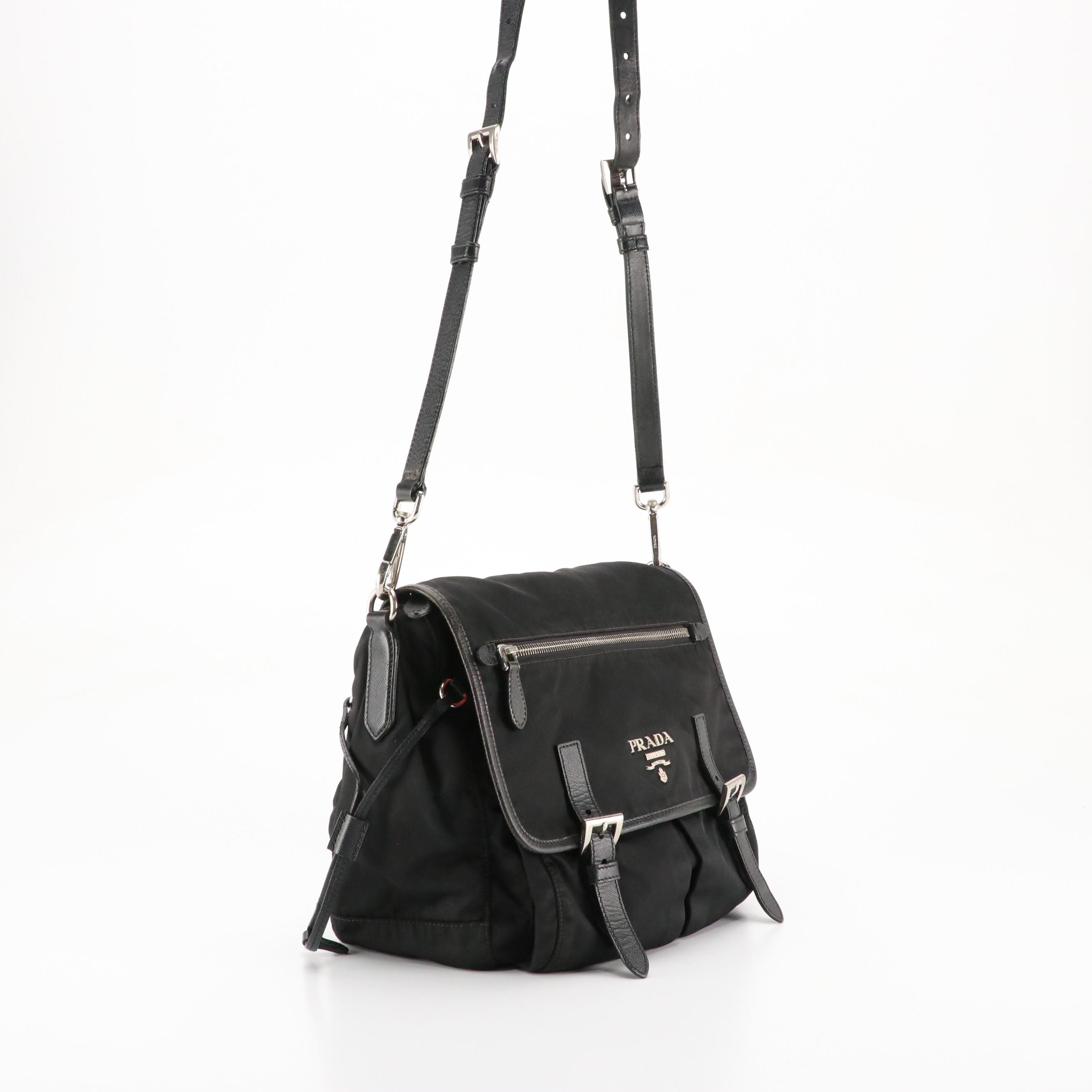Prada Multi-Pocket Crossbody Messenger Bag in Black Tessuto Nylon and Leather