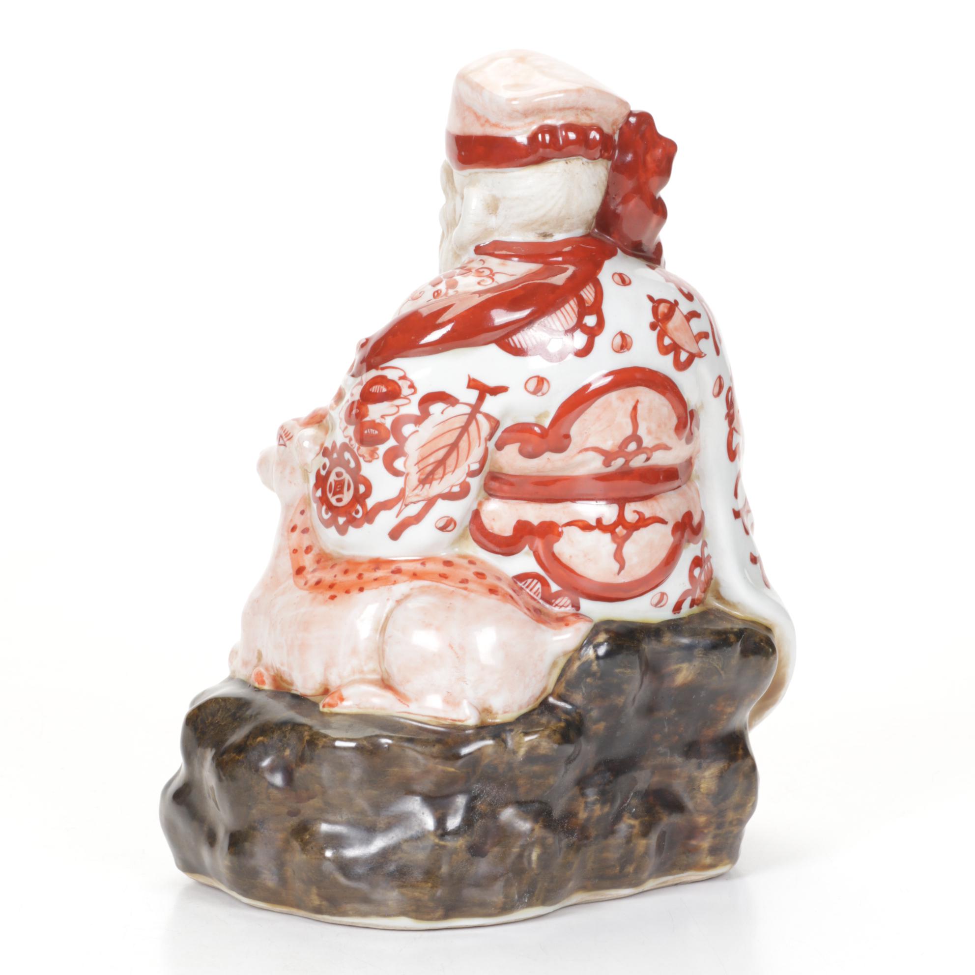 Shou Sanxing Deity & Shiwan Figurine with Chinese Baoding Balls
