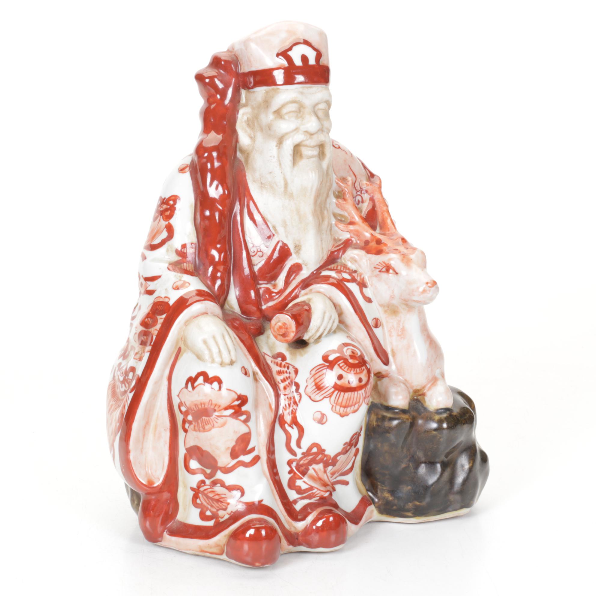 Shou Sanxing Deity & Shiwan Figurine with Chinese Baoding Balls