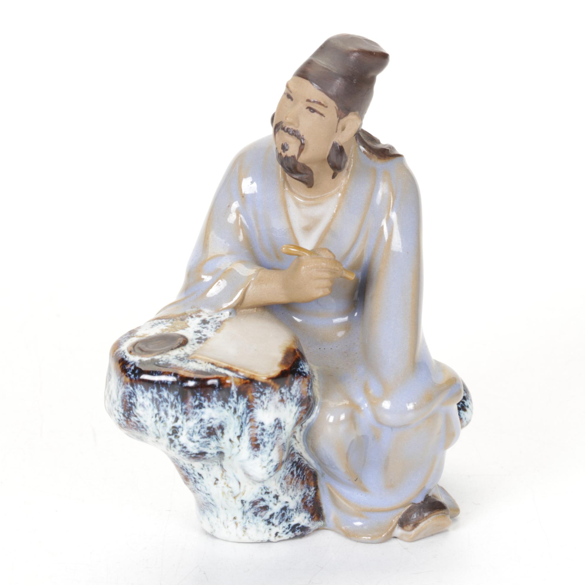 Shou Sanxing Deity & Shiwan Figurine with Chinese Baoding Balls