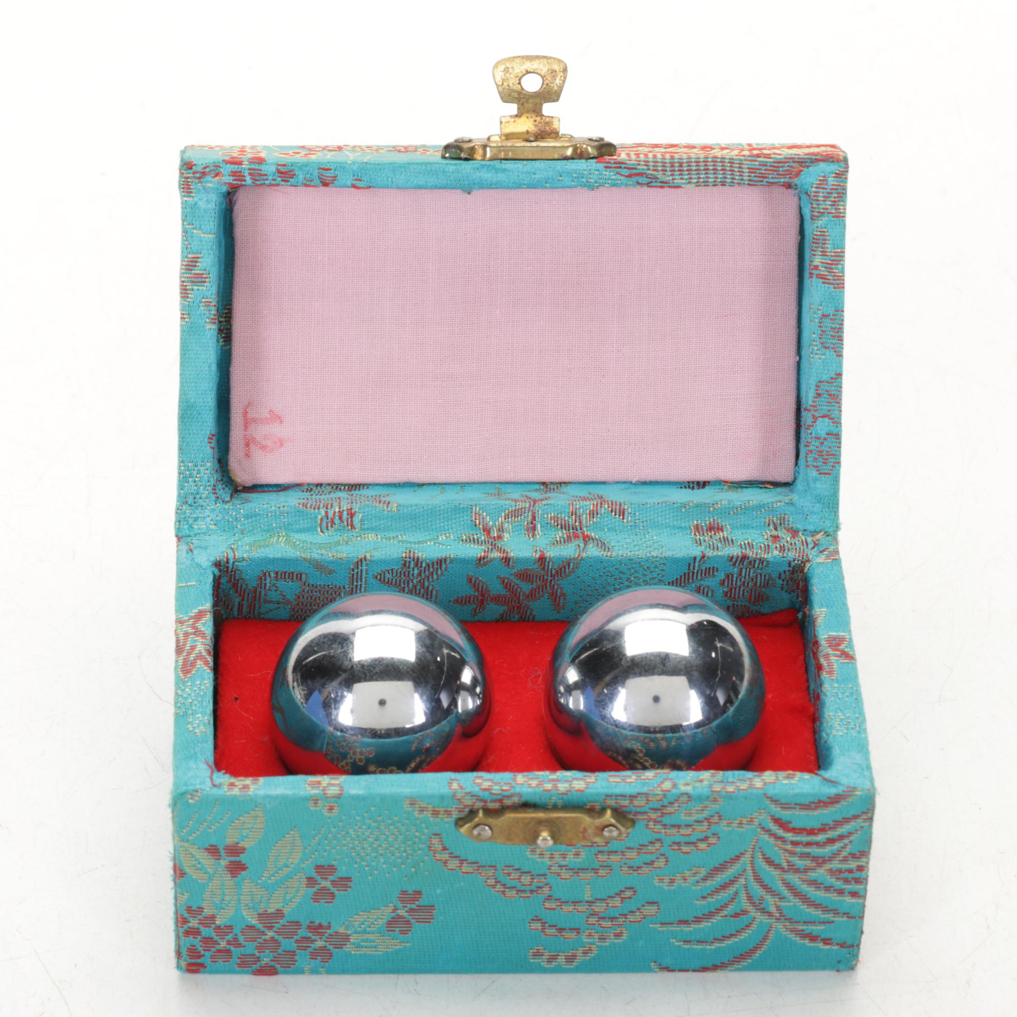 Shou Sanxing Deity & Shiwan Figurine with Chinese Baoding Balls