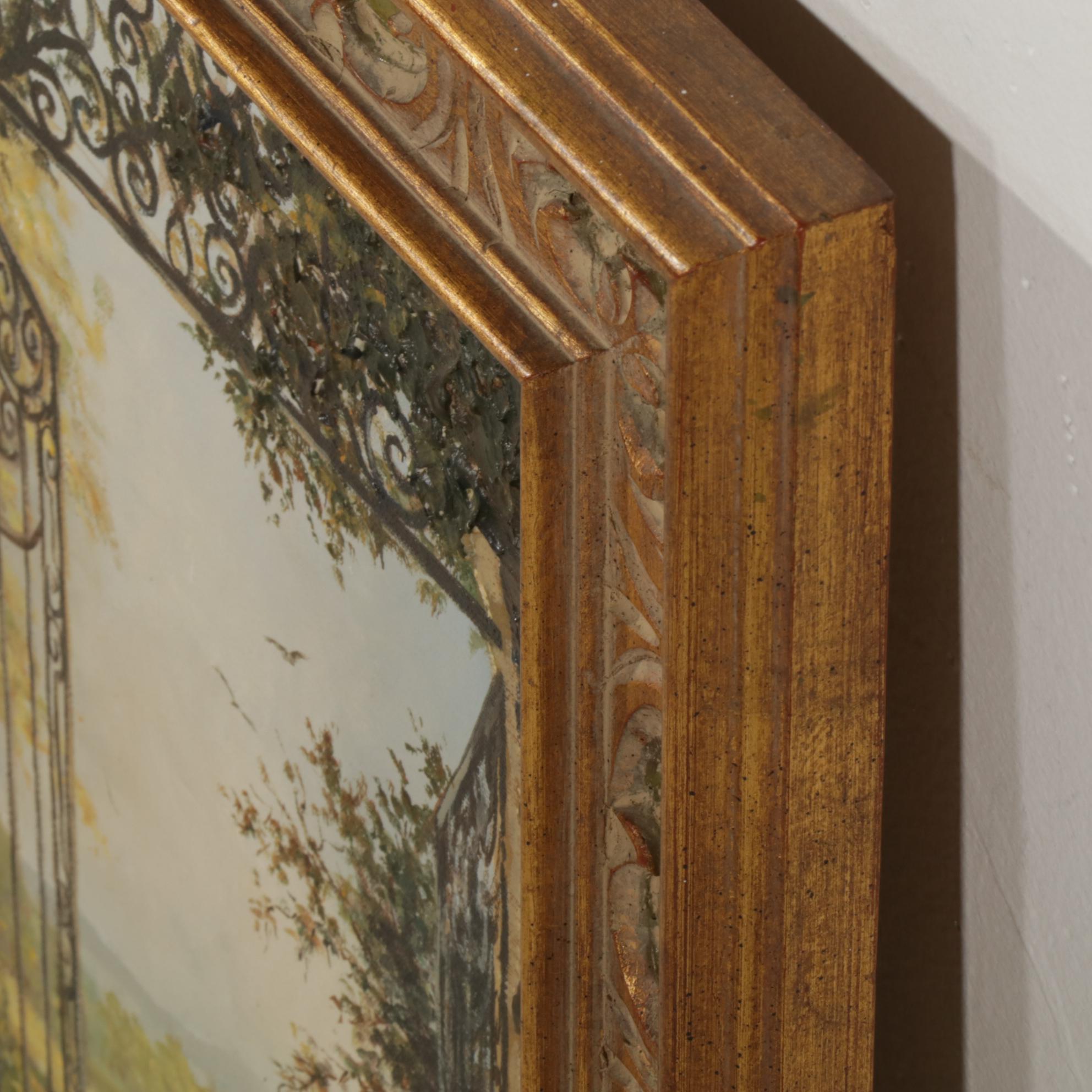 Landscape Oil Painting of a Scrollwork Garden Gate