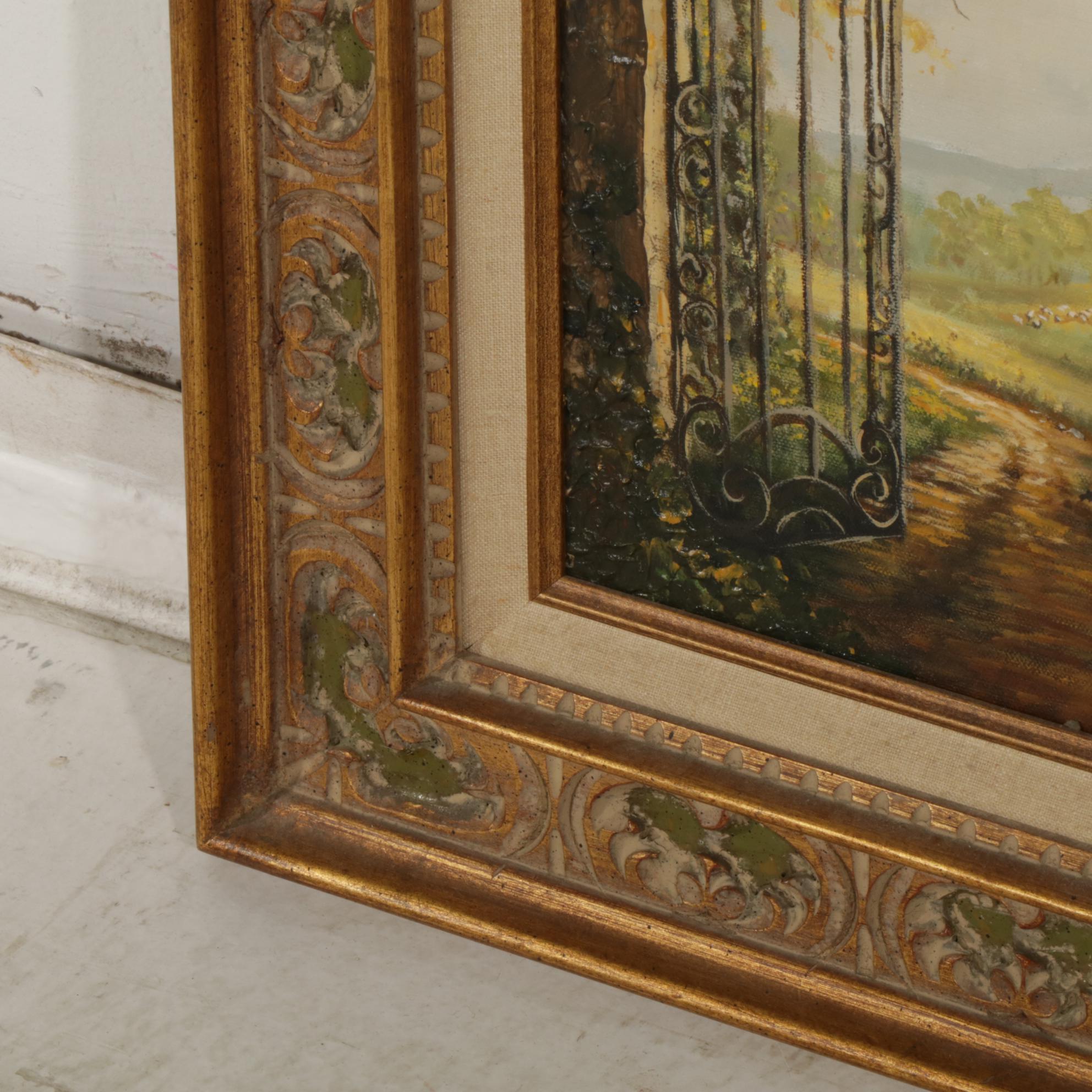 Landscape Oil Painting of a Scrollwork Garden Gate