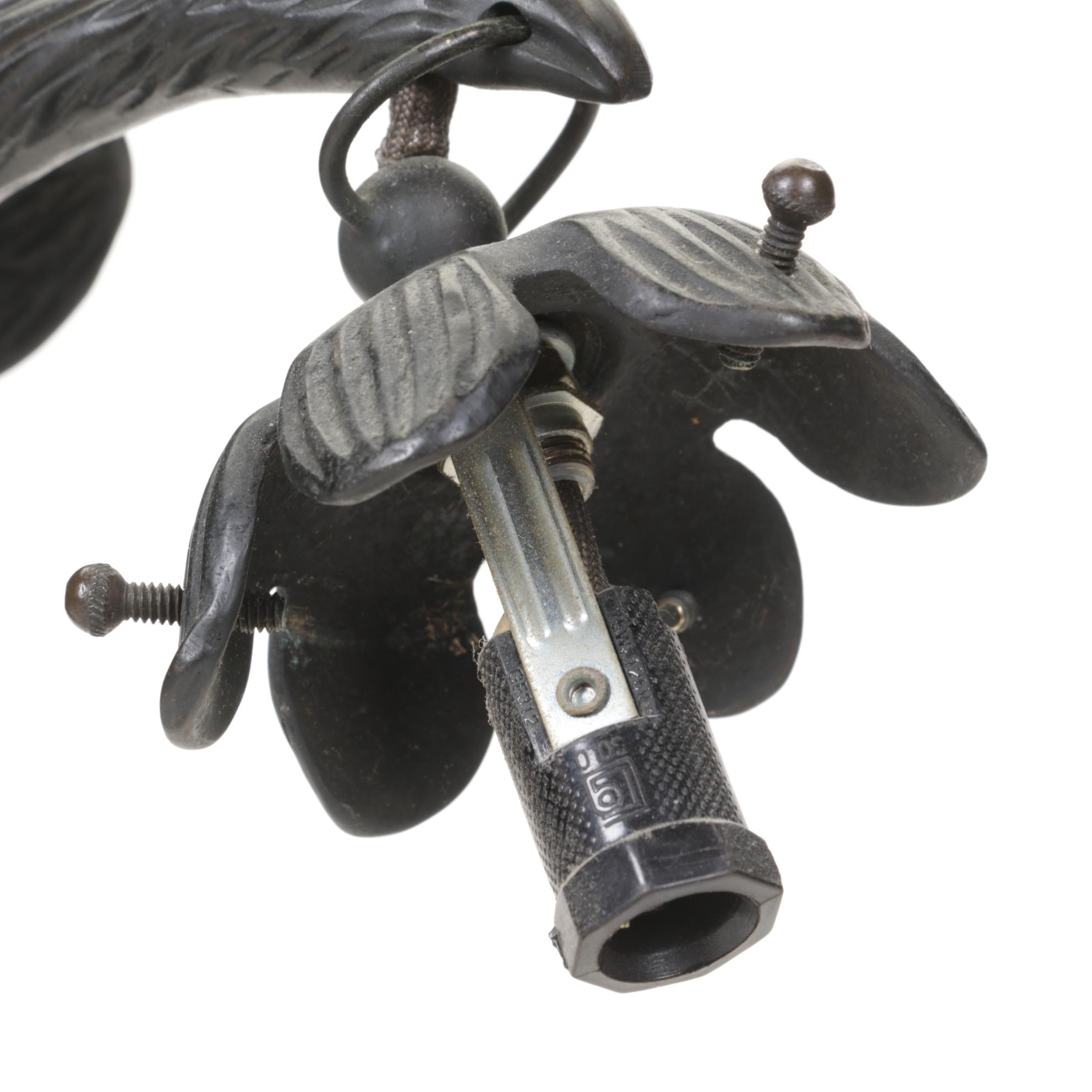 Charles Ranc Style Art Deco Eagle Lamp with Mottled Glass Trumpet Shade