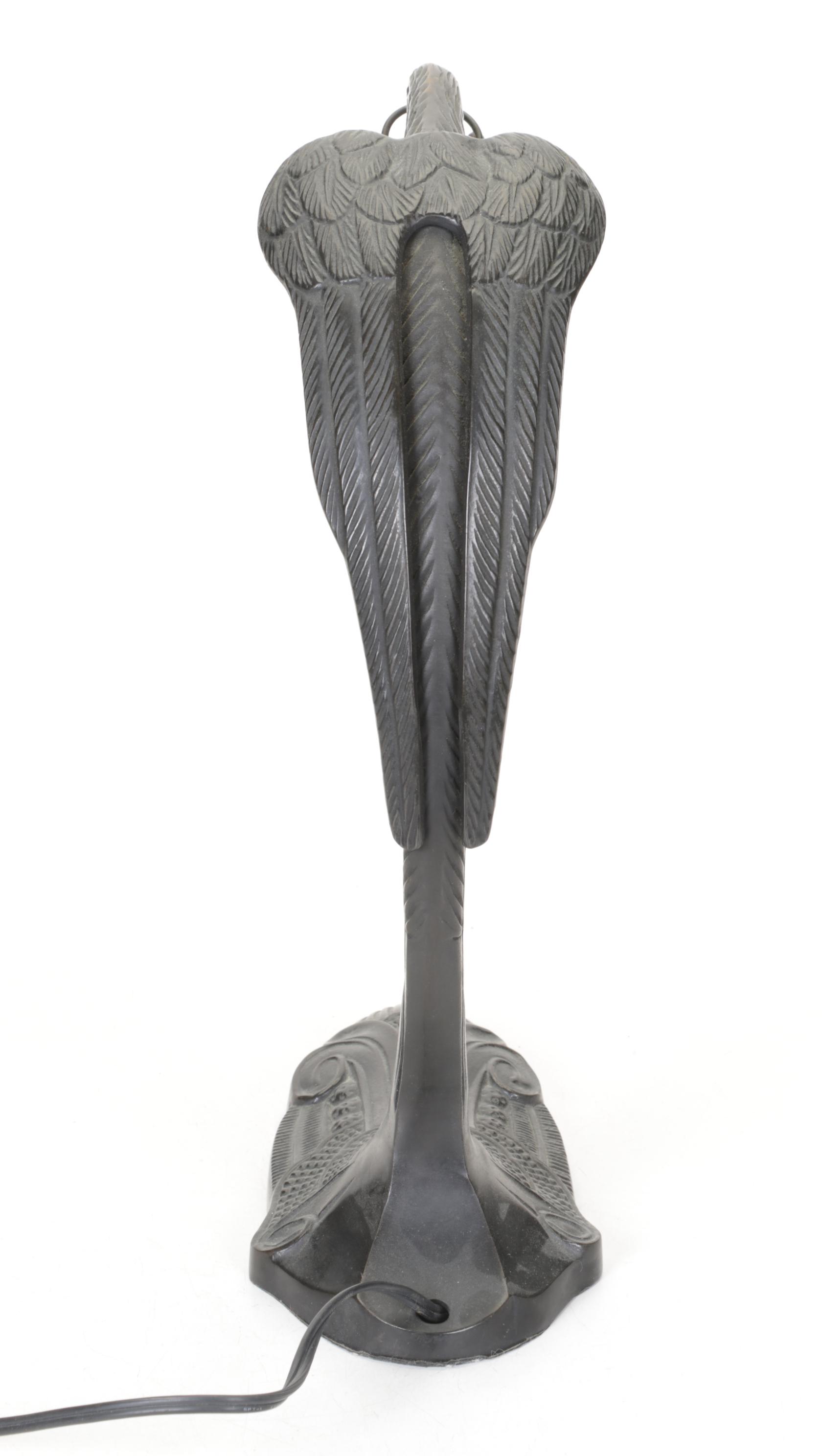 Charles Ranc Style Art Deco Eagle Lamp with Mottled Glass Trumpet Shade