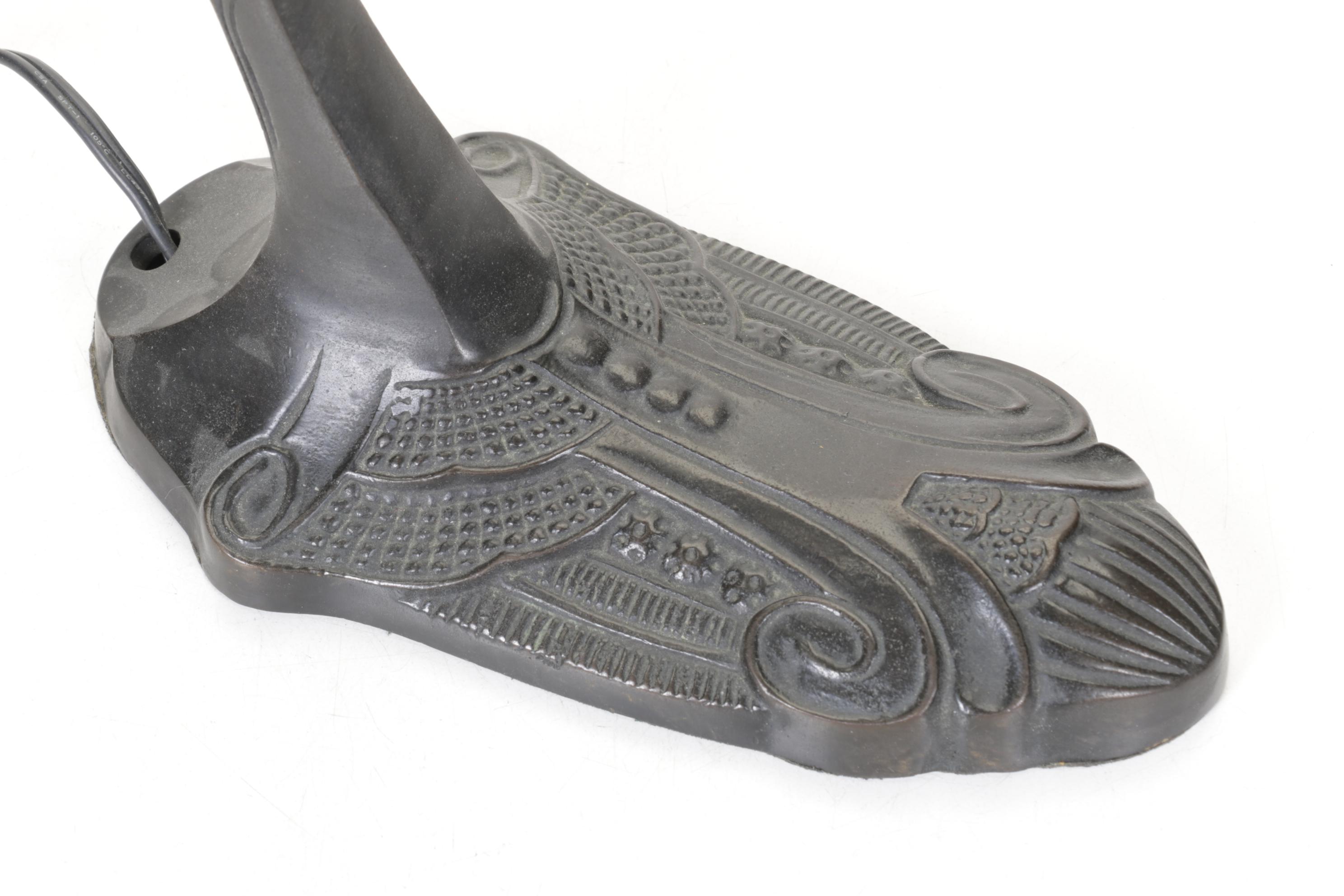 Charles Ranc Style Art Deco Eagle Lamp with Mottled Glass Trumpet Shade