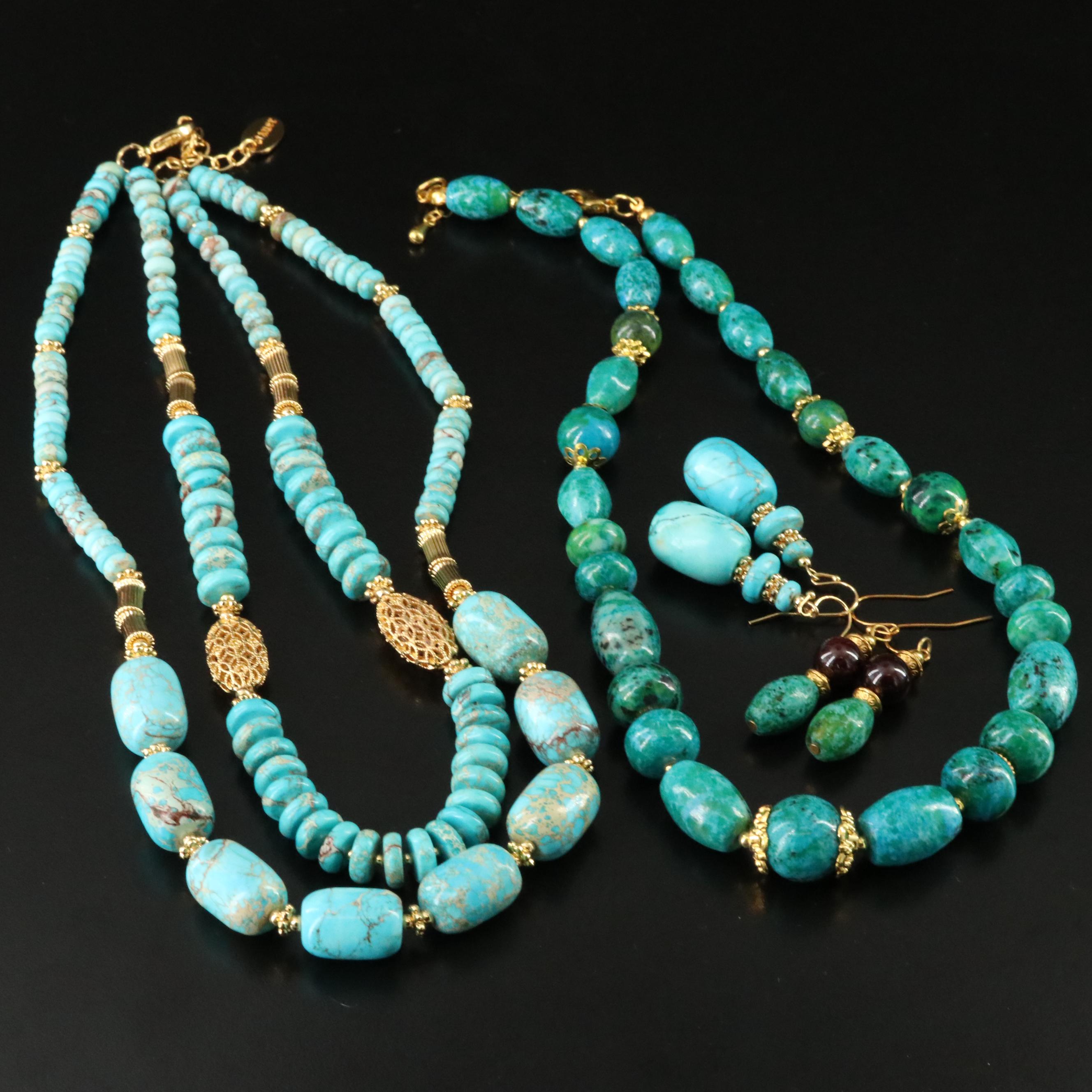 Turquoise Necklaces and Earrings with Quartzite and Garnet