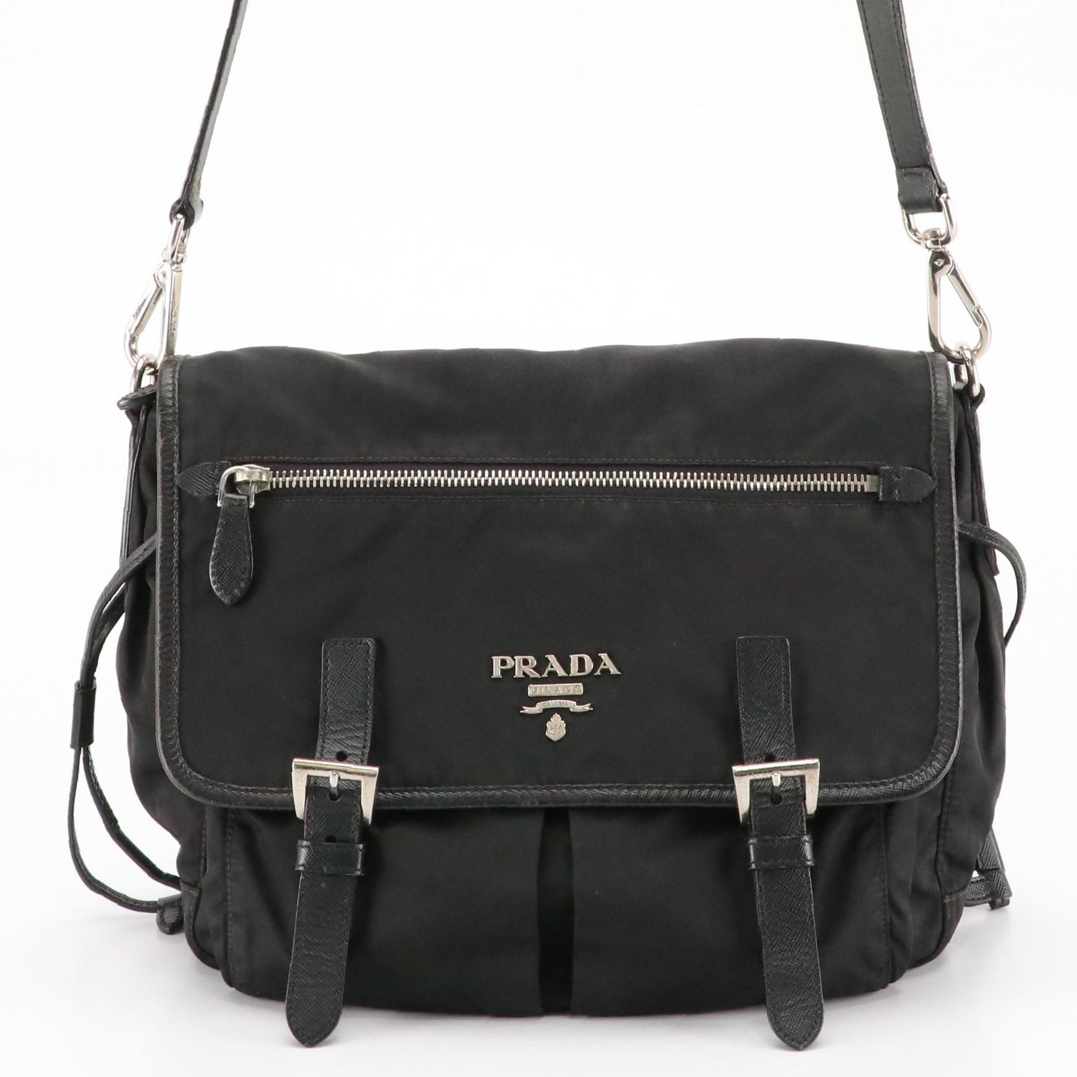 Prada Multi-Pocket Crossbody Messenger Bag in Black Tessuto Nylon and Leather