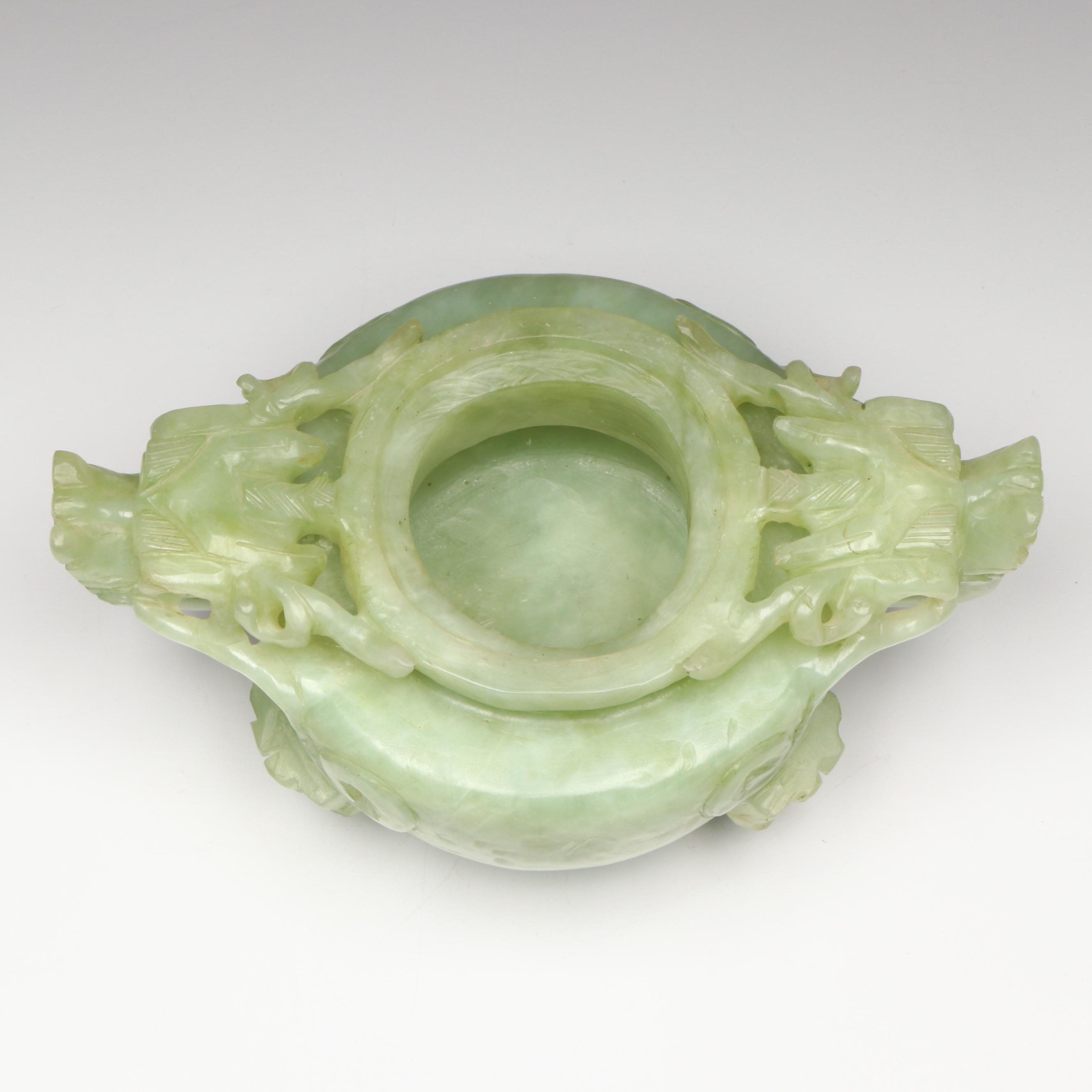 Chinese Carved Serpentine Dragon-Handled Censer