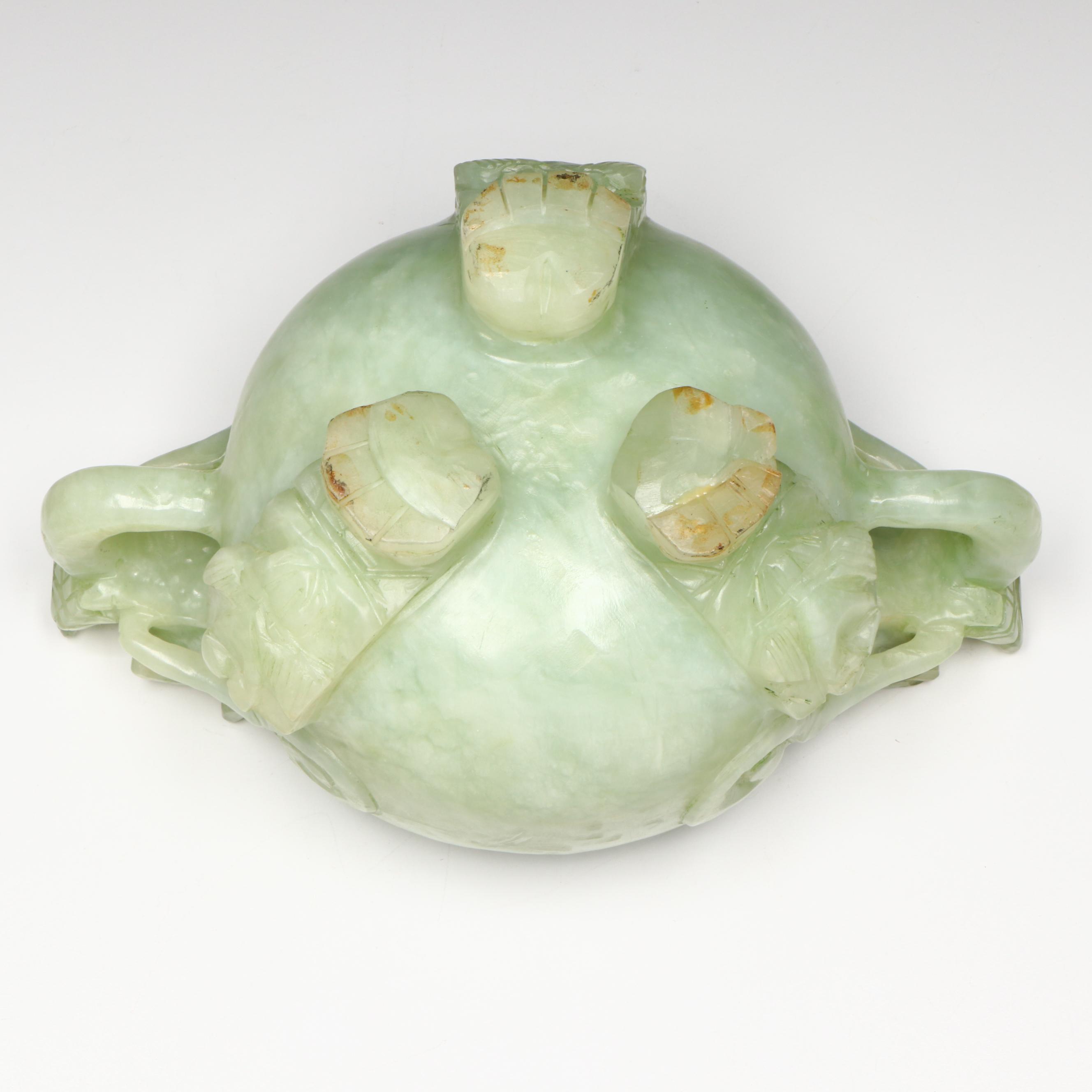 Chinese Carved Serpentine Dragon-Handled Censer