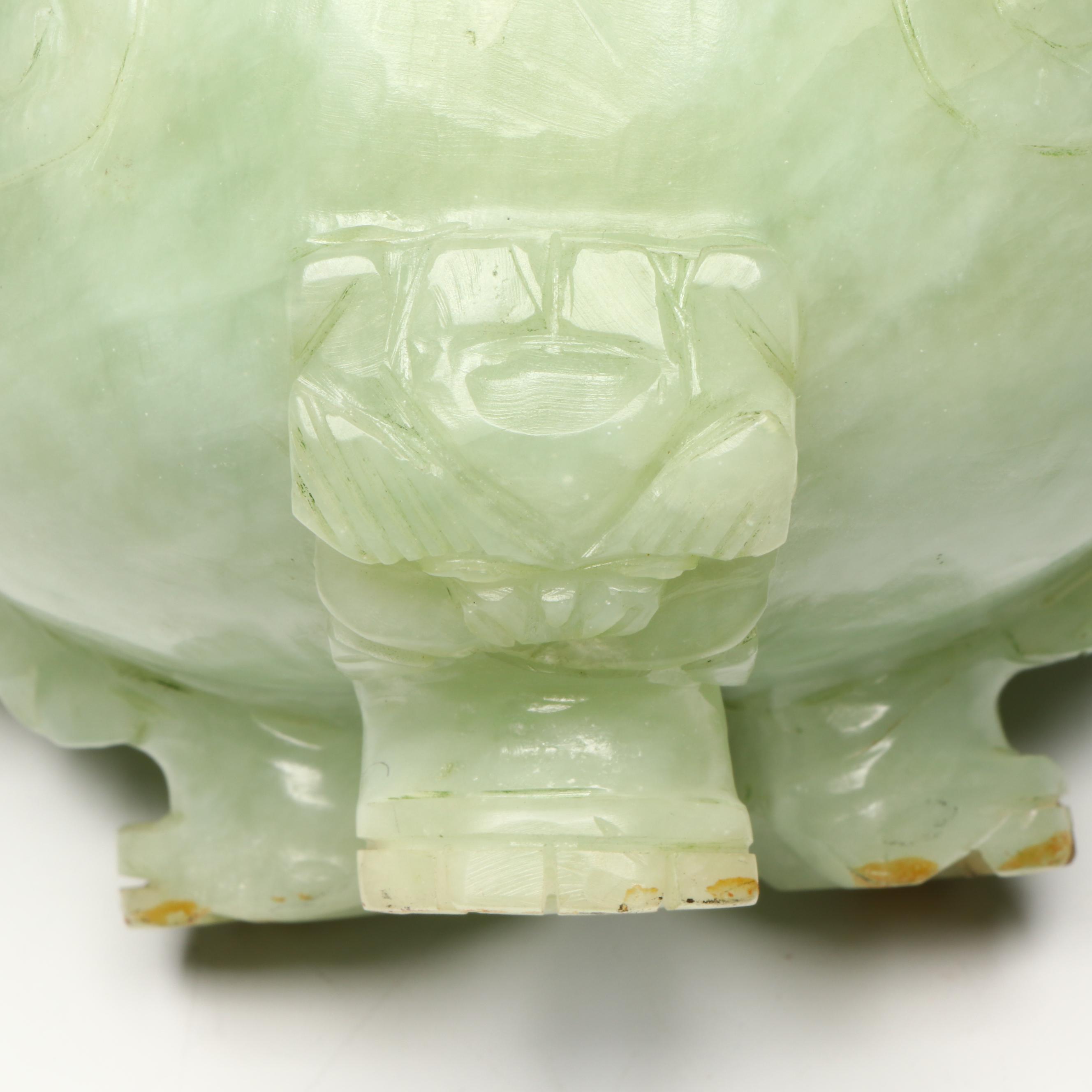 Chinese Carved Serpentine Dragon-Handled Censer