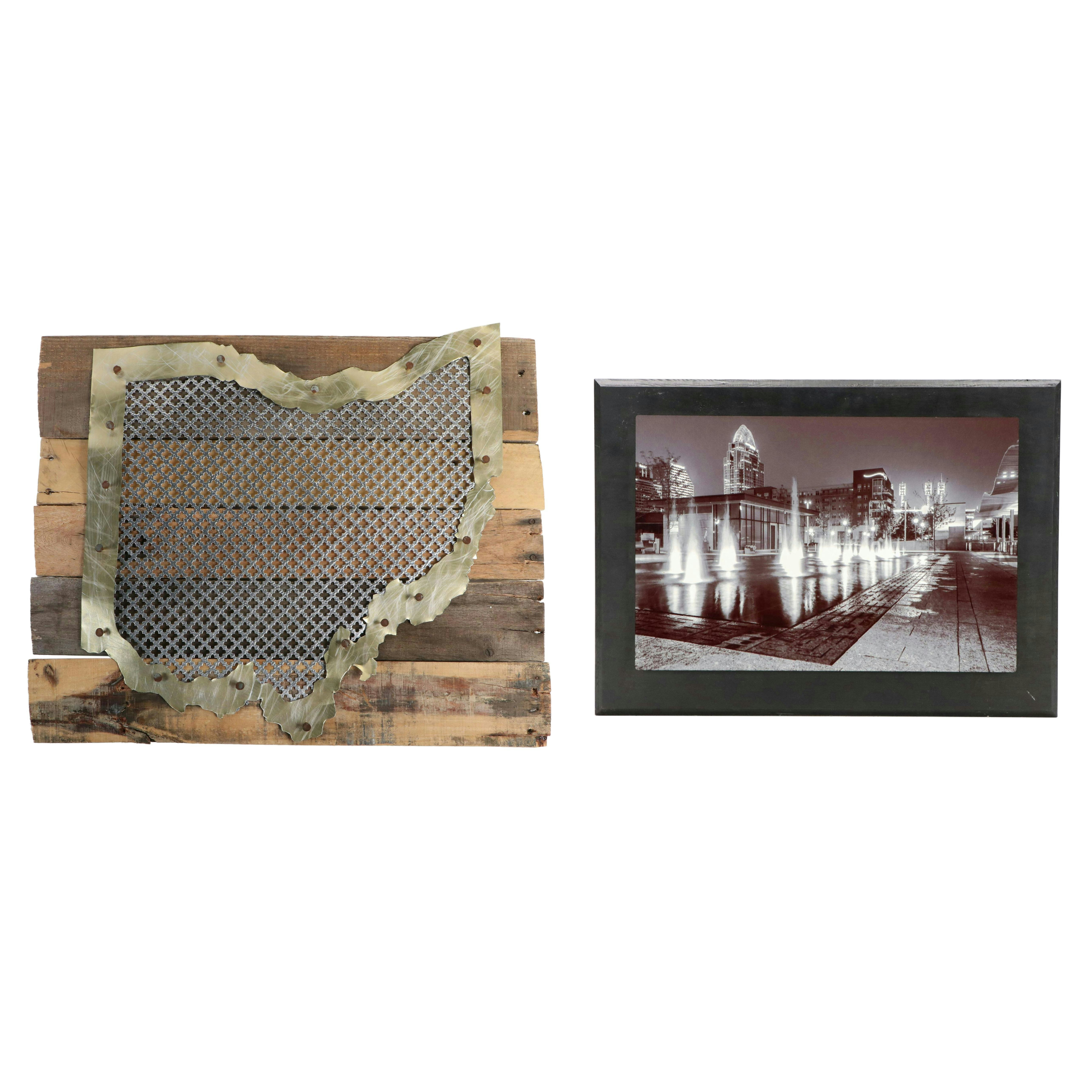 R. Hill Photograph on Metal of Cincinnati Park and S. Cole Ohio Wall Sculpture