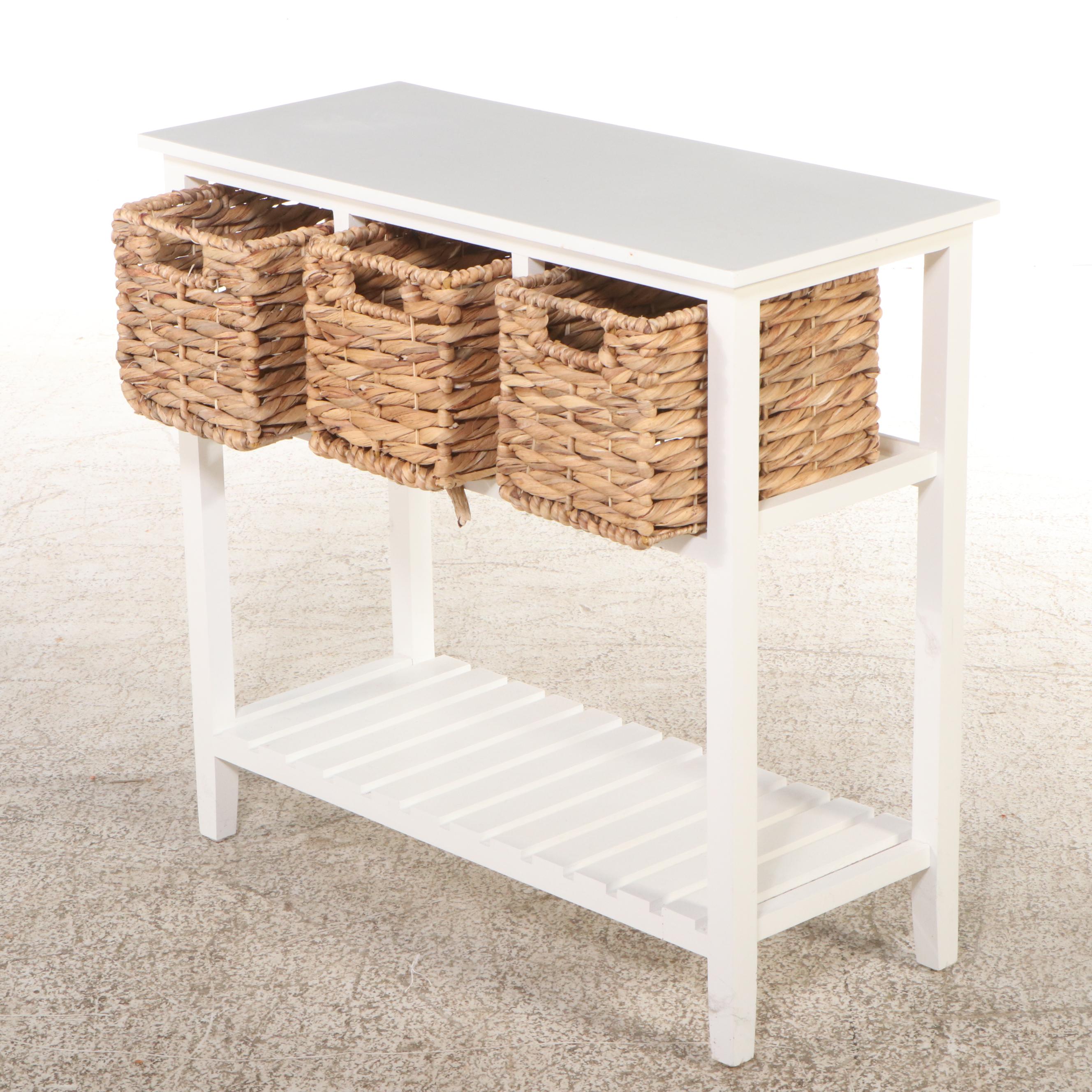 White Painted Wood Console Table with Baskets