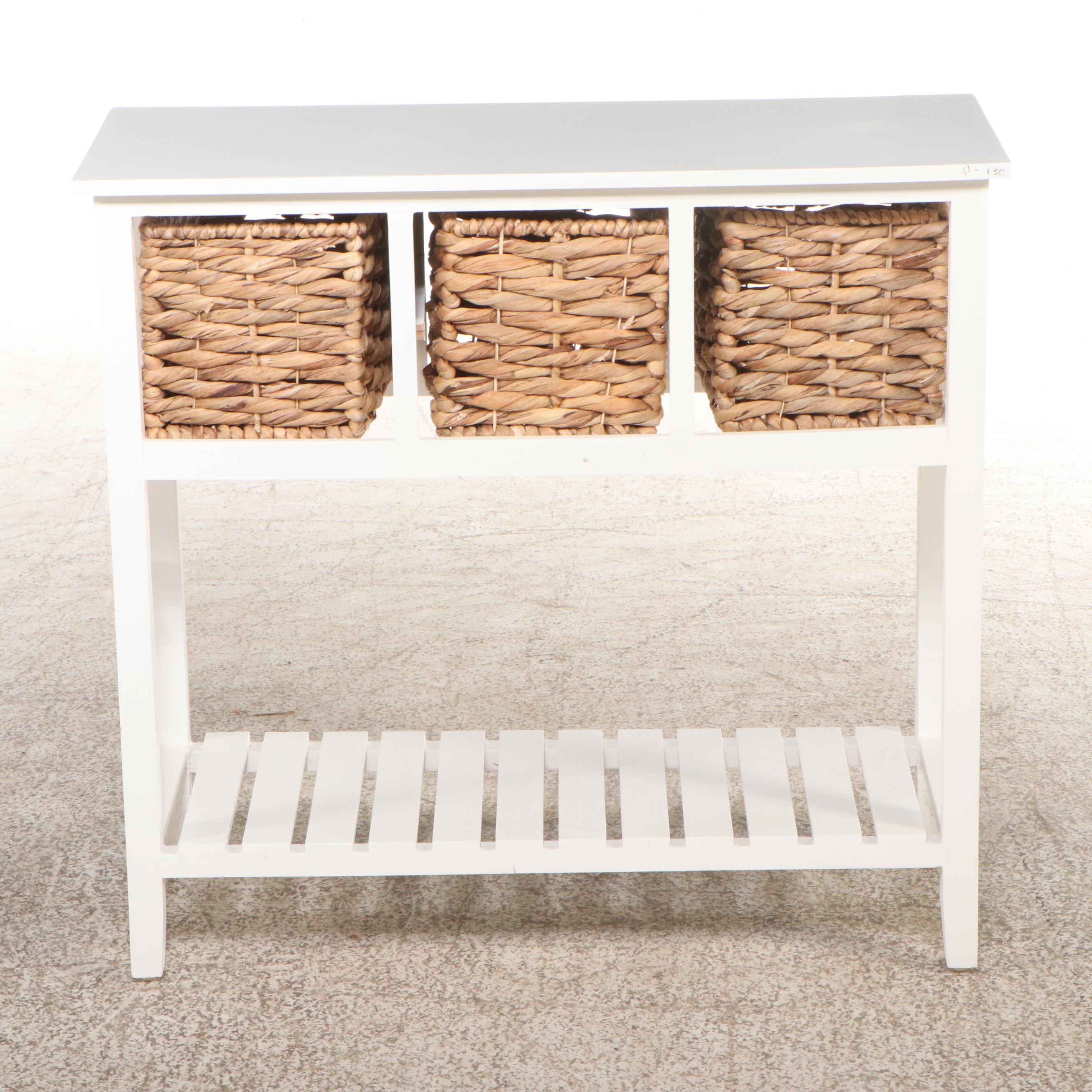 White Painted Wood Console Table with Baskets