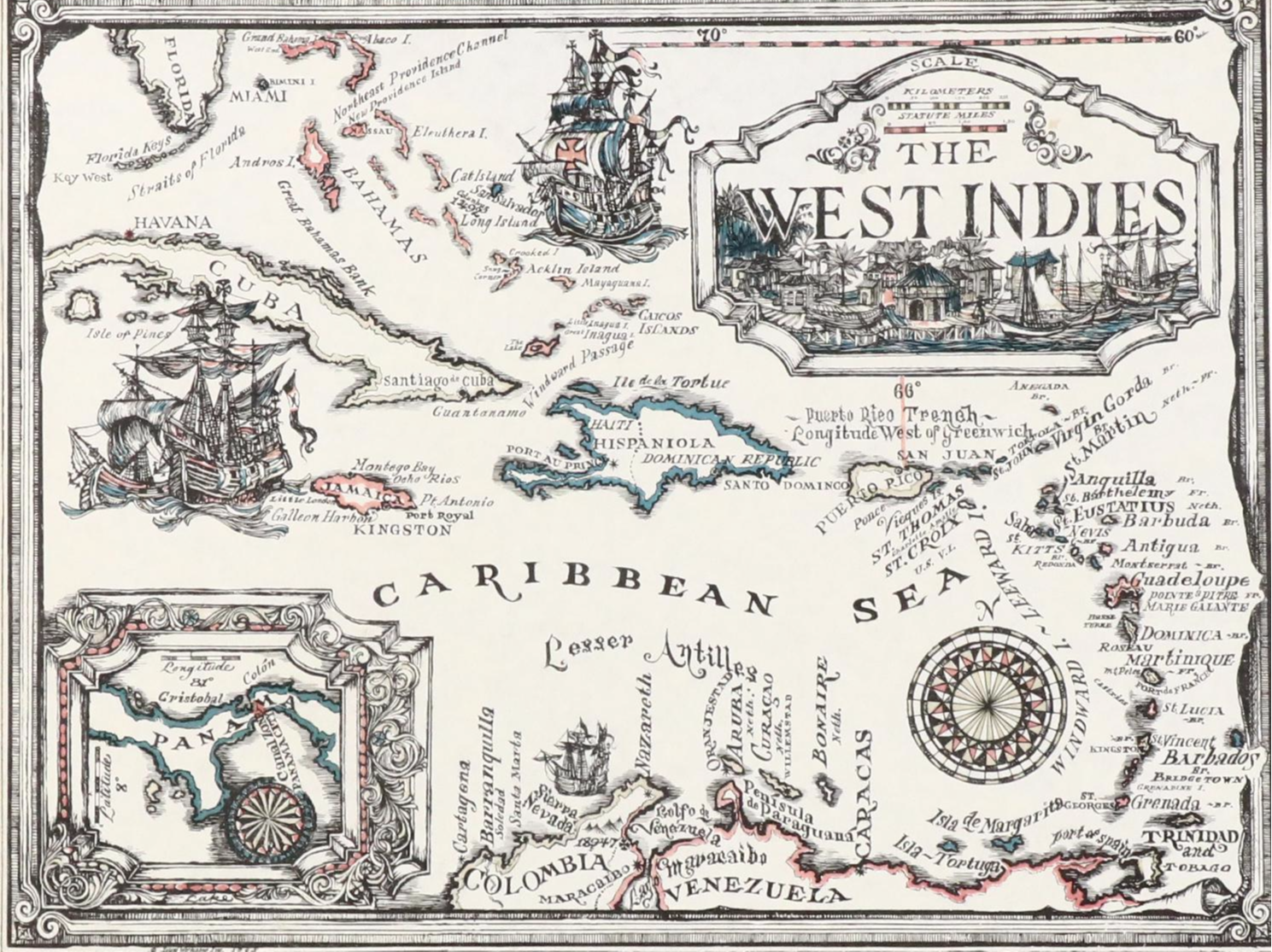 Island Workshop Inc. Lithograph Map "The West Indies"