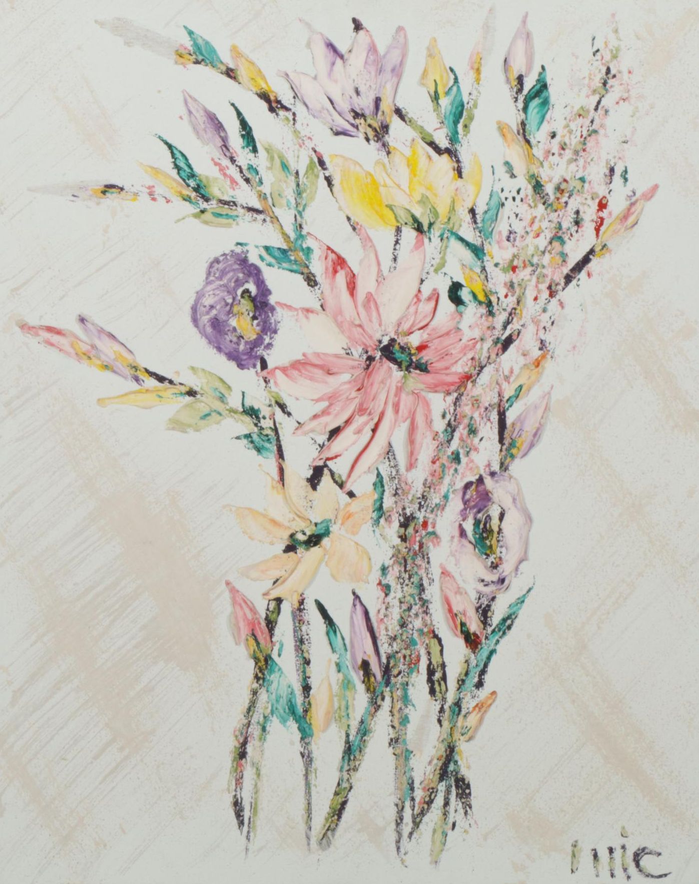 Mickey Falkenburg Wagstaff Impressionist Textured Flow Bouquet, 20th Century