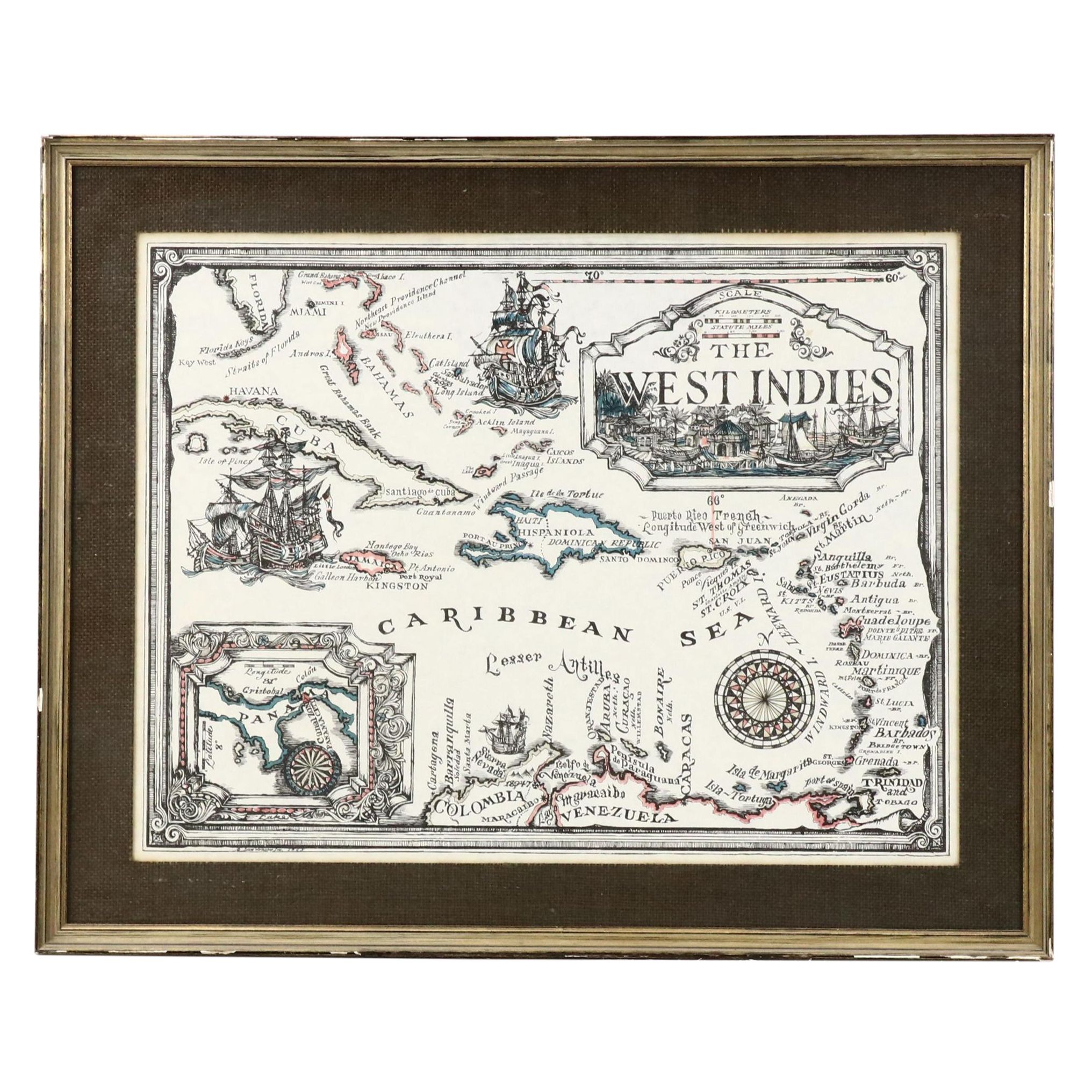 Island Workshop Inc. Lithograph Map "The West Indies"