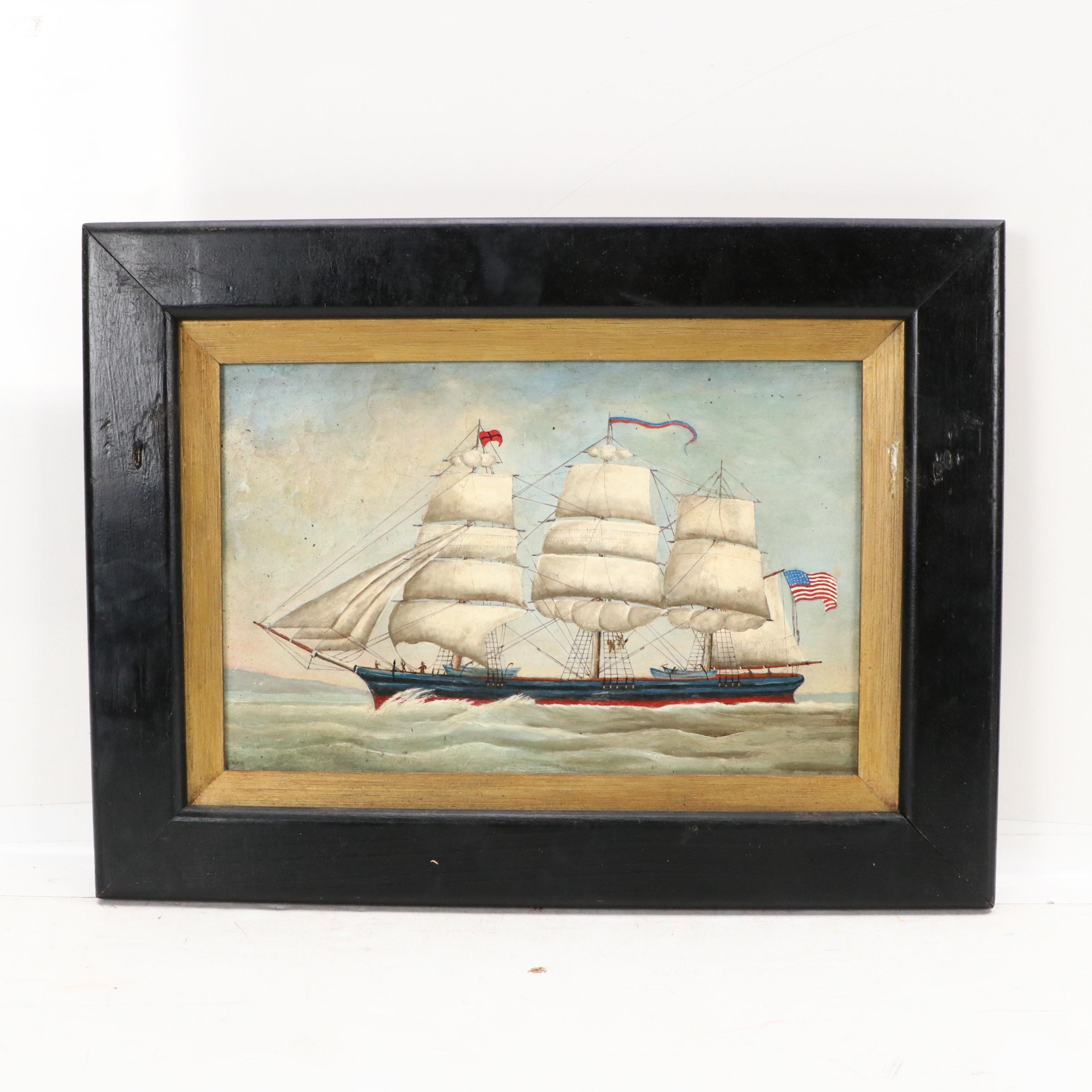J.E.B. Maritime Oil Paintings of Clipper Ships Challenge and Flying Cloud, 1876