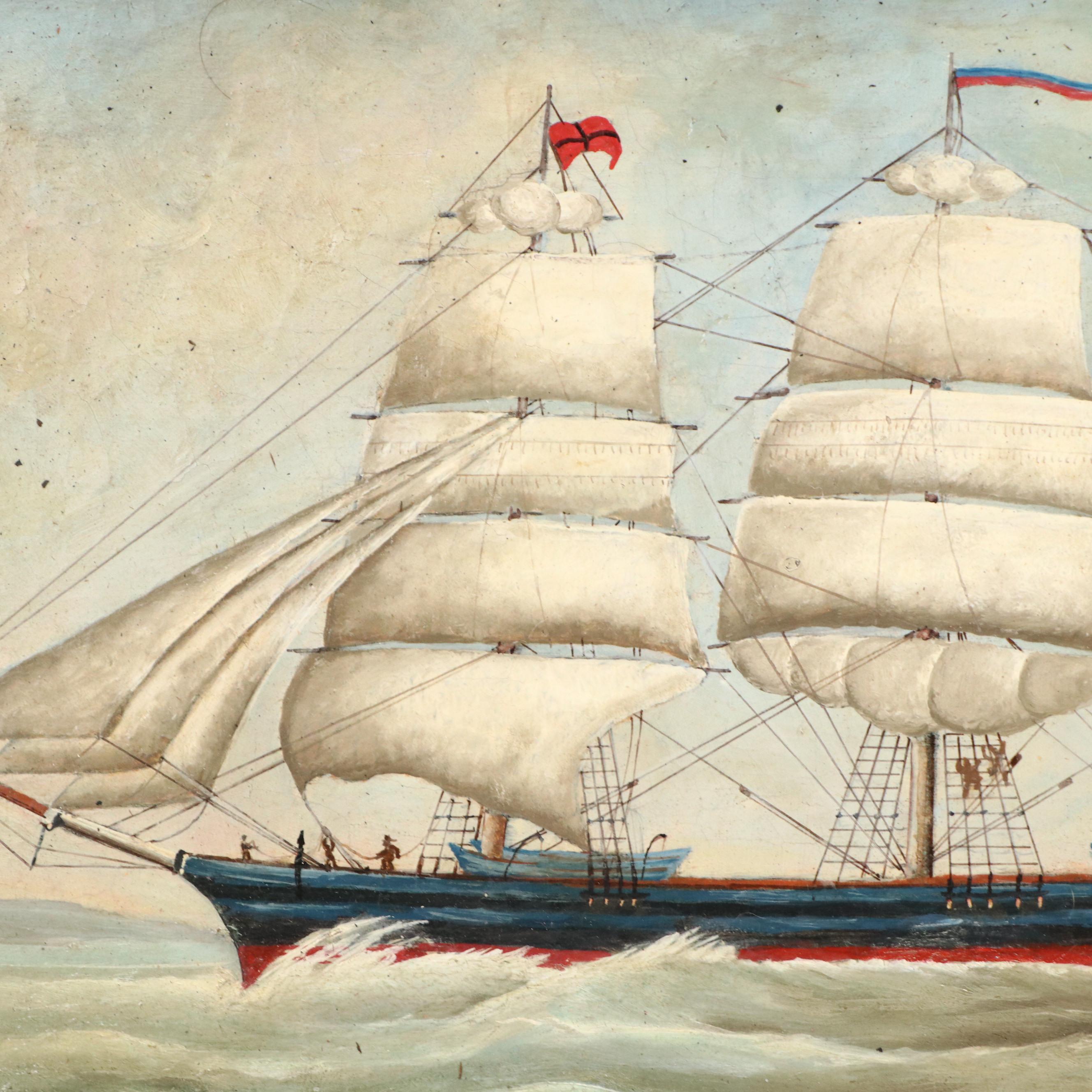 J.E.B. Maritime Oil Paintings of Clipper Ships Challenge and Flying Cloud, 1876